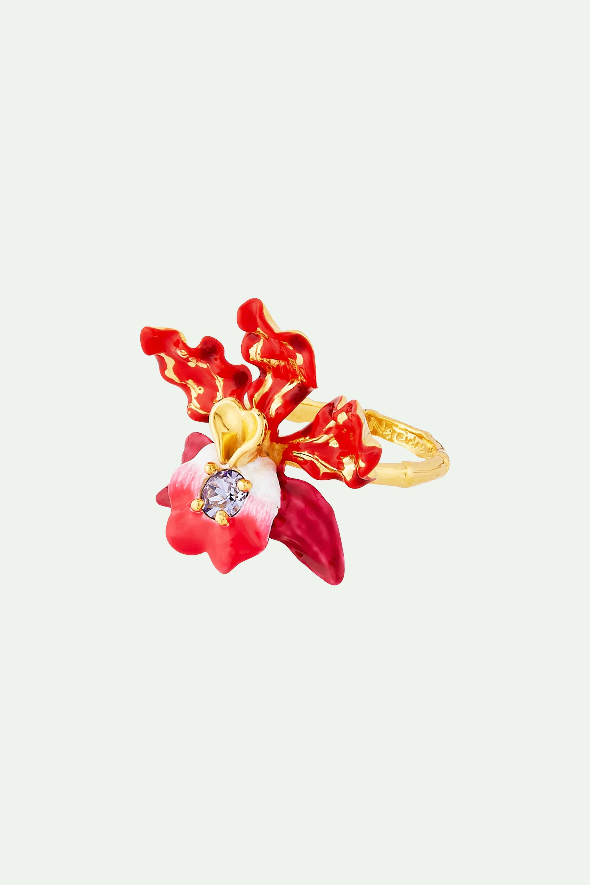Bague cocktail fleur d'orchidée exotique et cristal taillé - Image 4