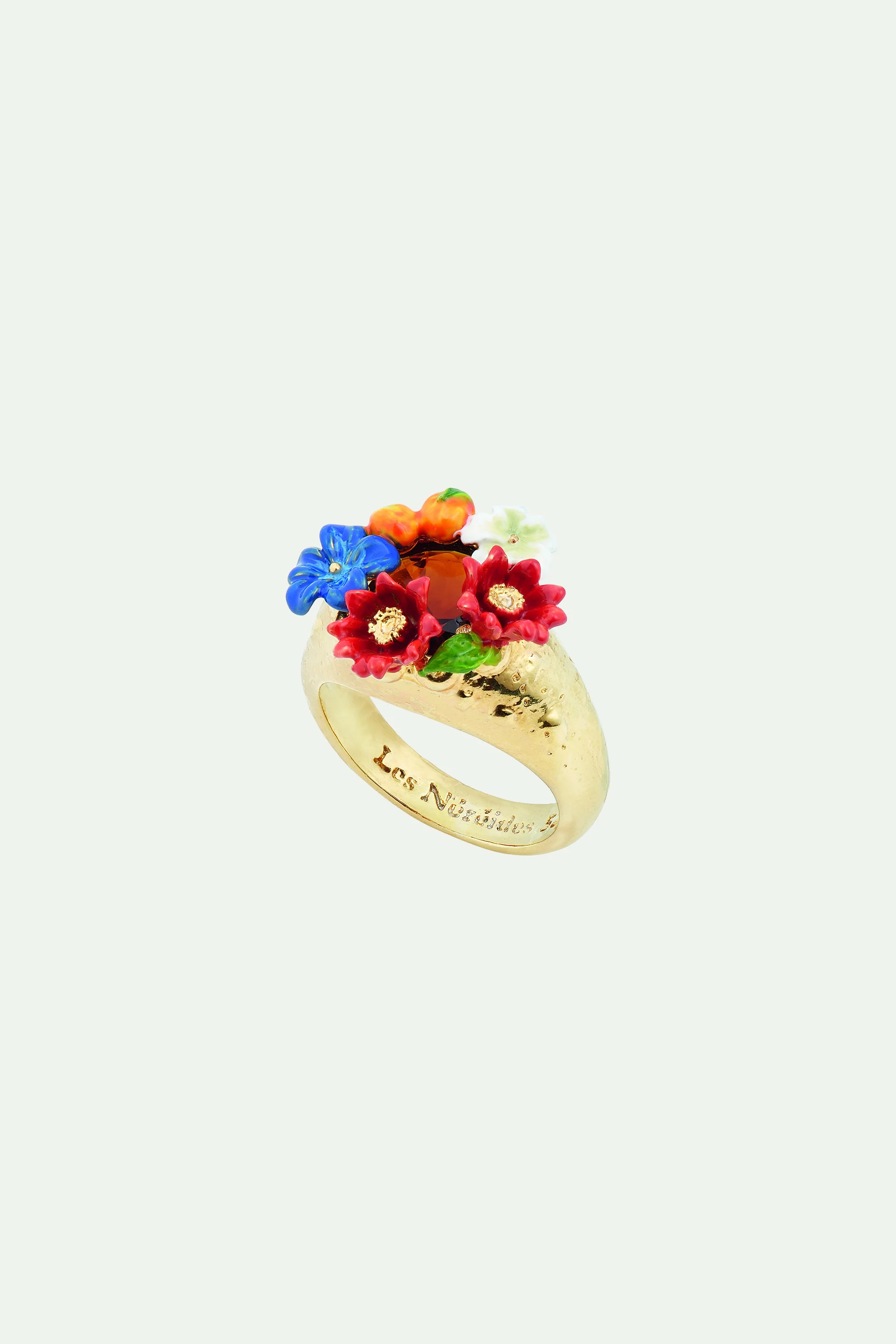 Bague cocktail fleurs et clémentine