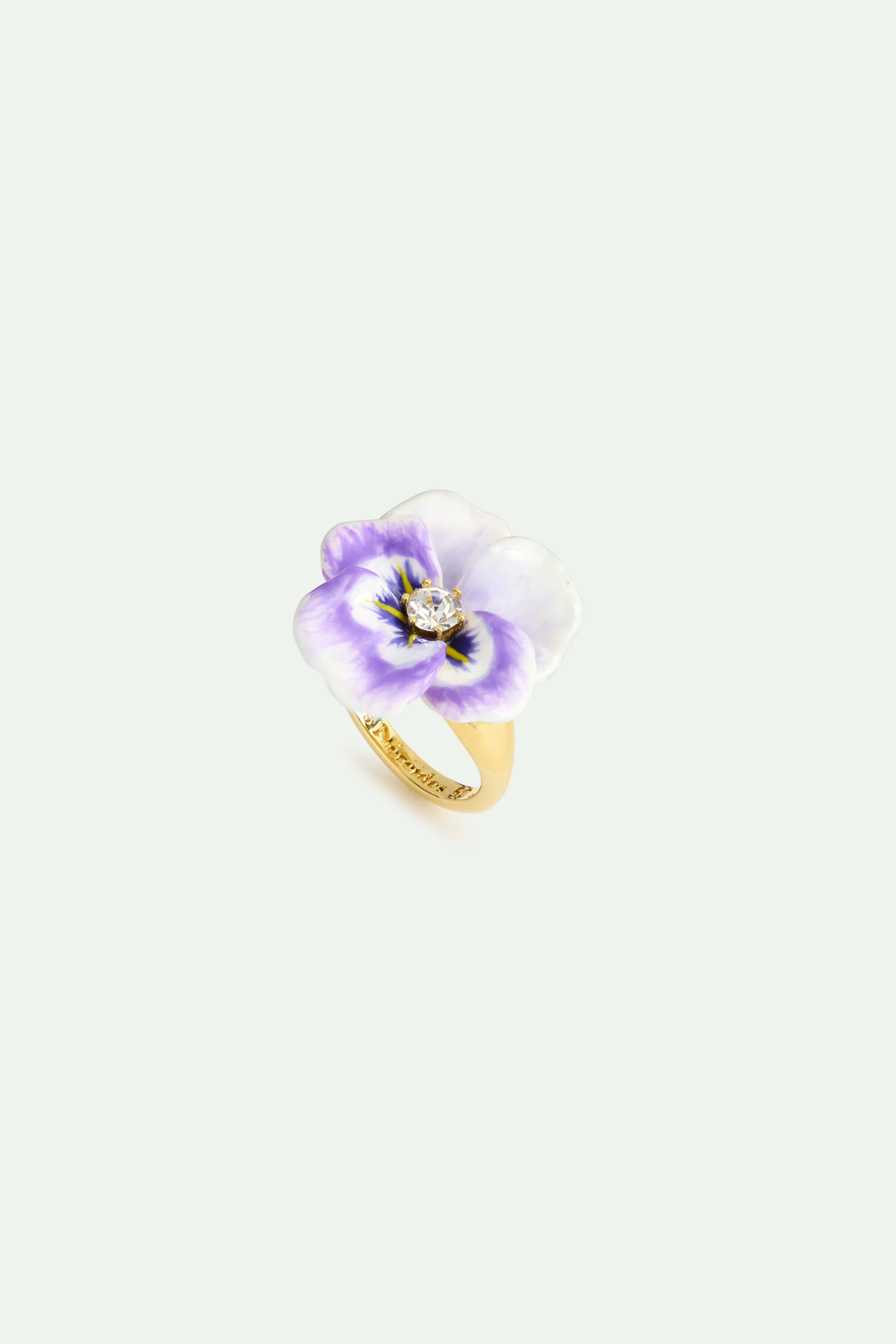 Bague cocktail pensée violette et cristal taillé