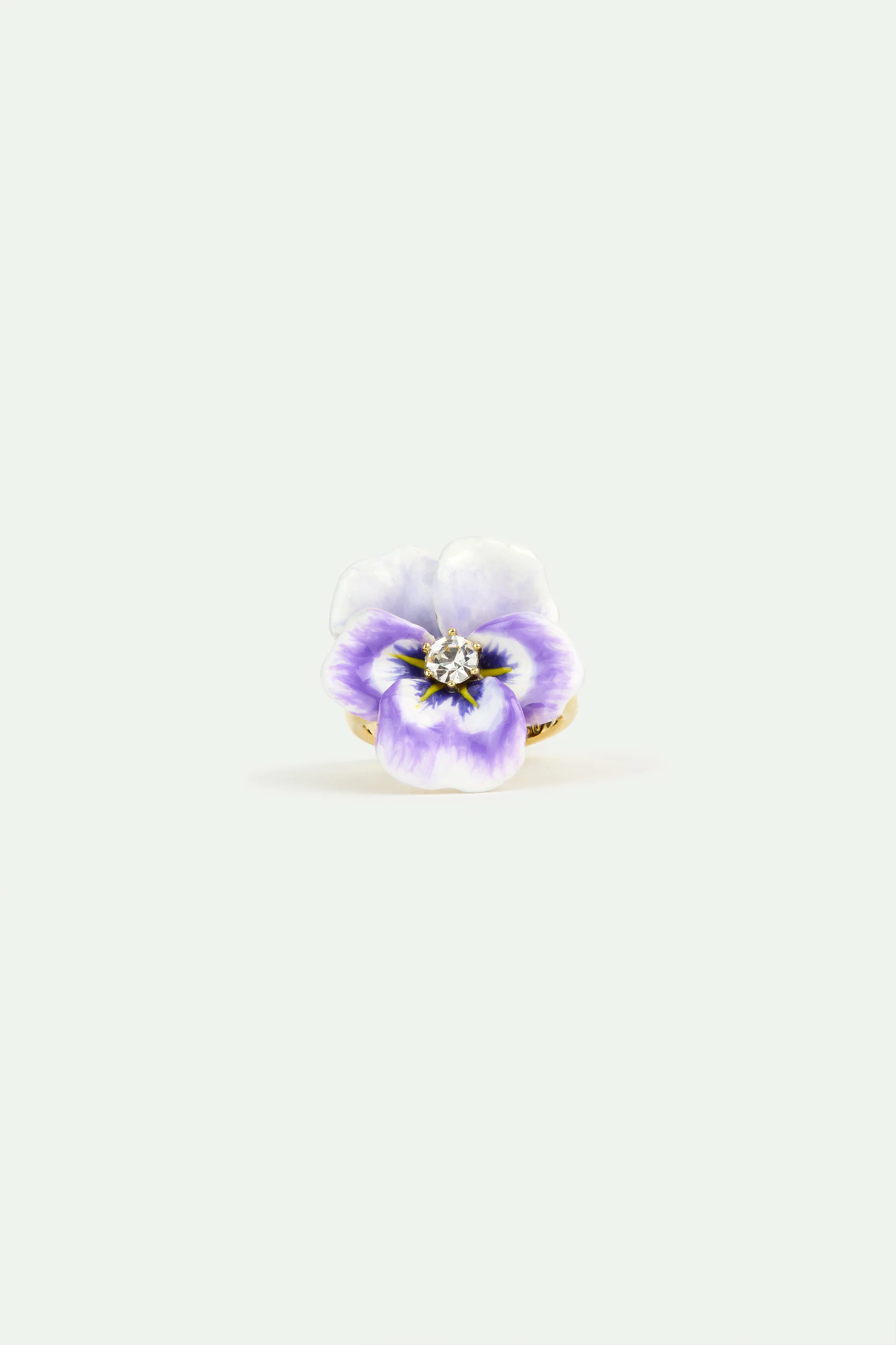 Bague cocktail pensée violette et cristal taillé - Image 3