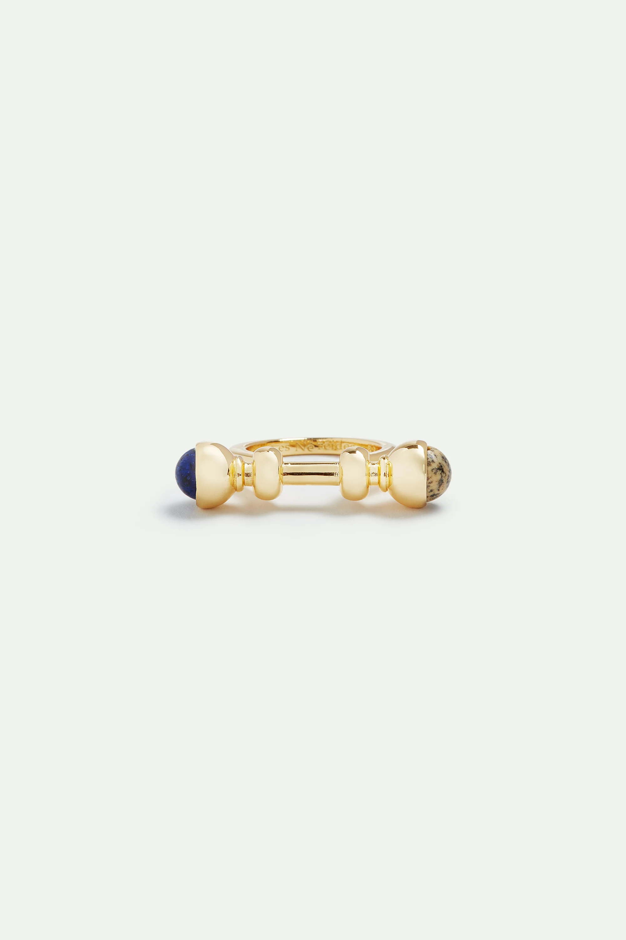 Bague dorée perles de lapis lazuli et de jaspe - Image 3
