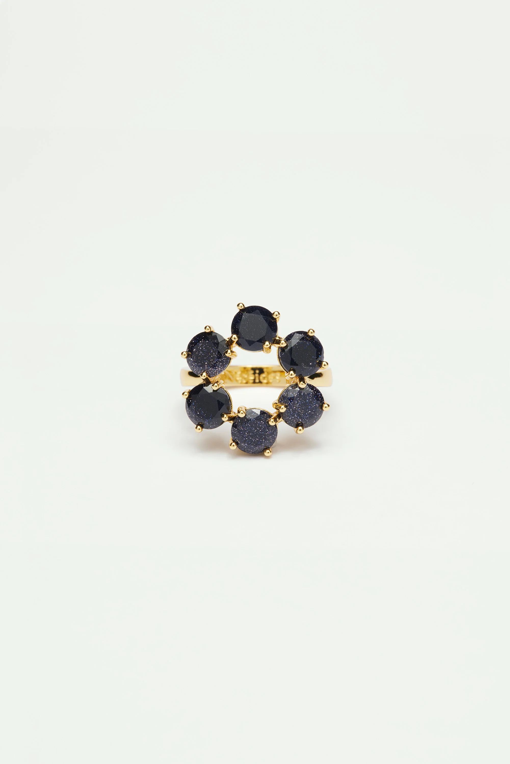Bague fine 6 pierres la diamantine bleu nuit pailleté - Image 2