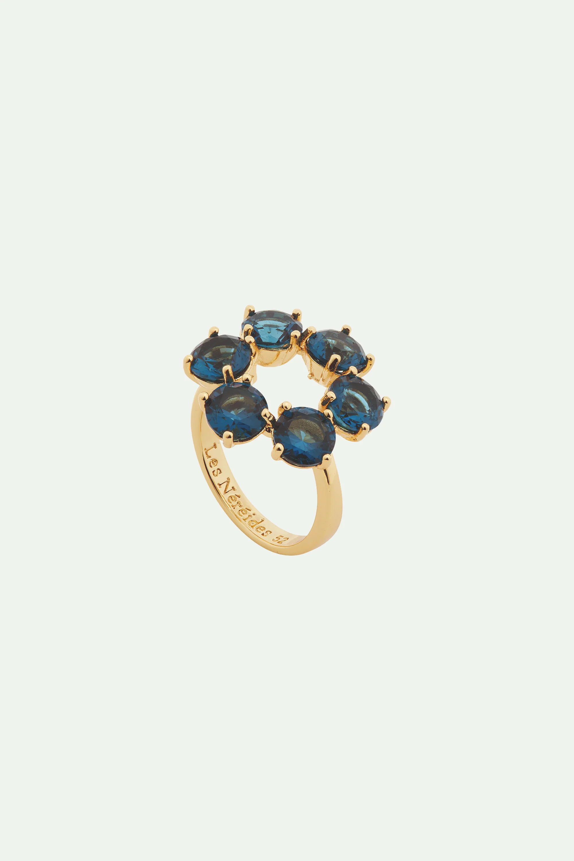 Bague fine 6 pierres rondes La Diamantine Bleu Océan