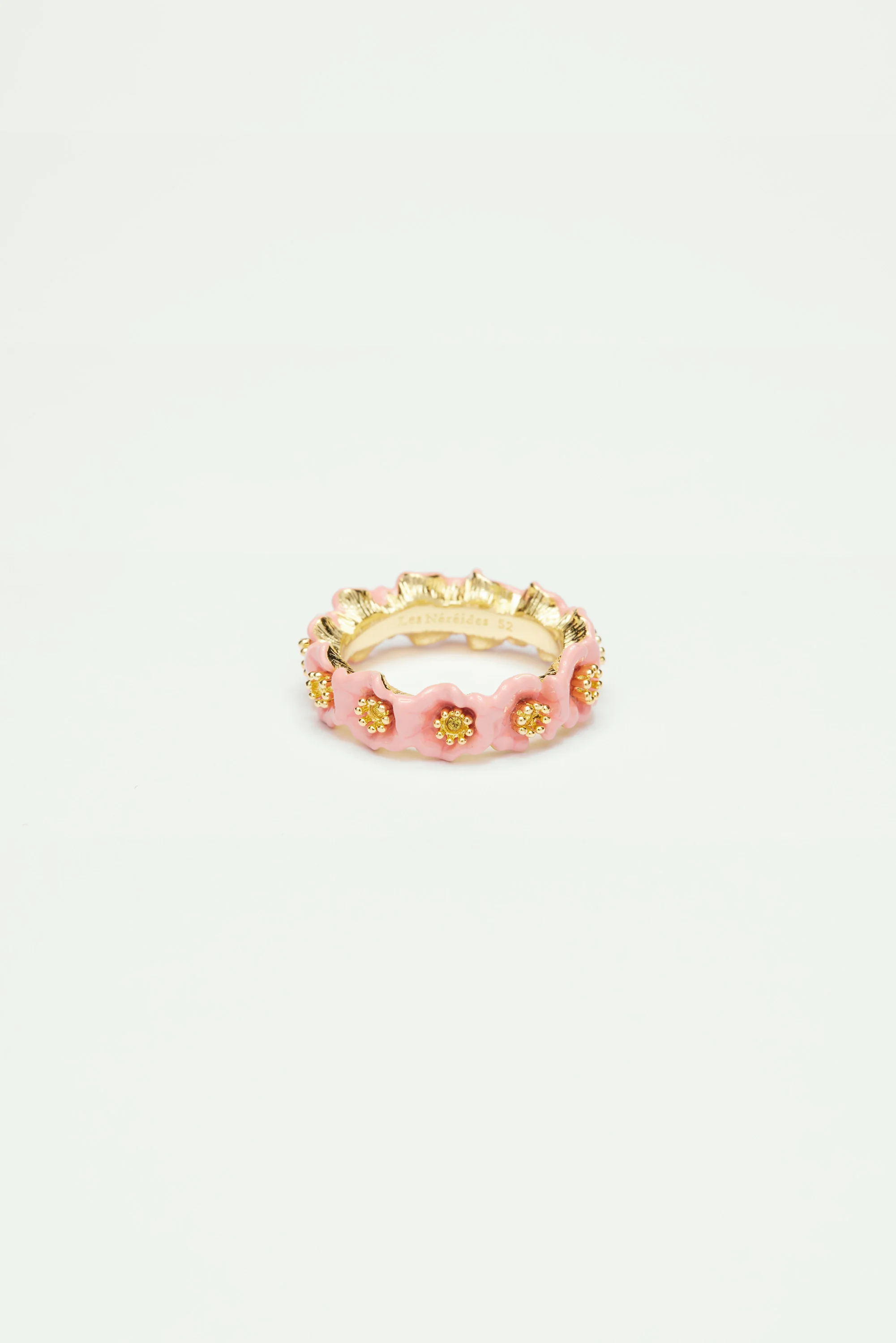 Bague fine fleurs roses et pistils dorés - Image 6