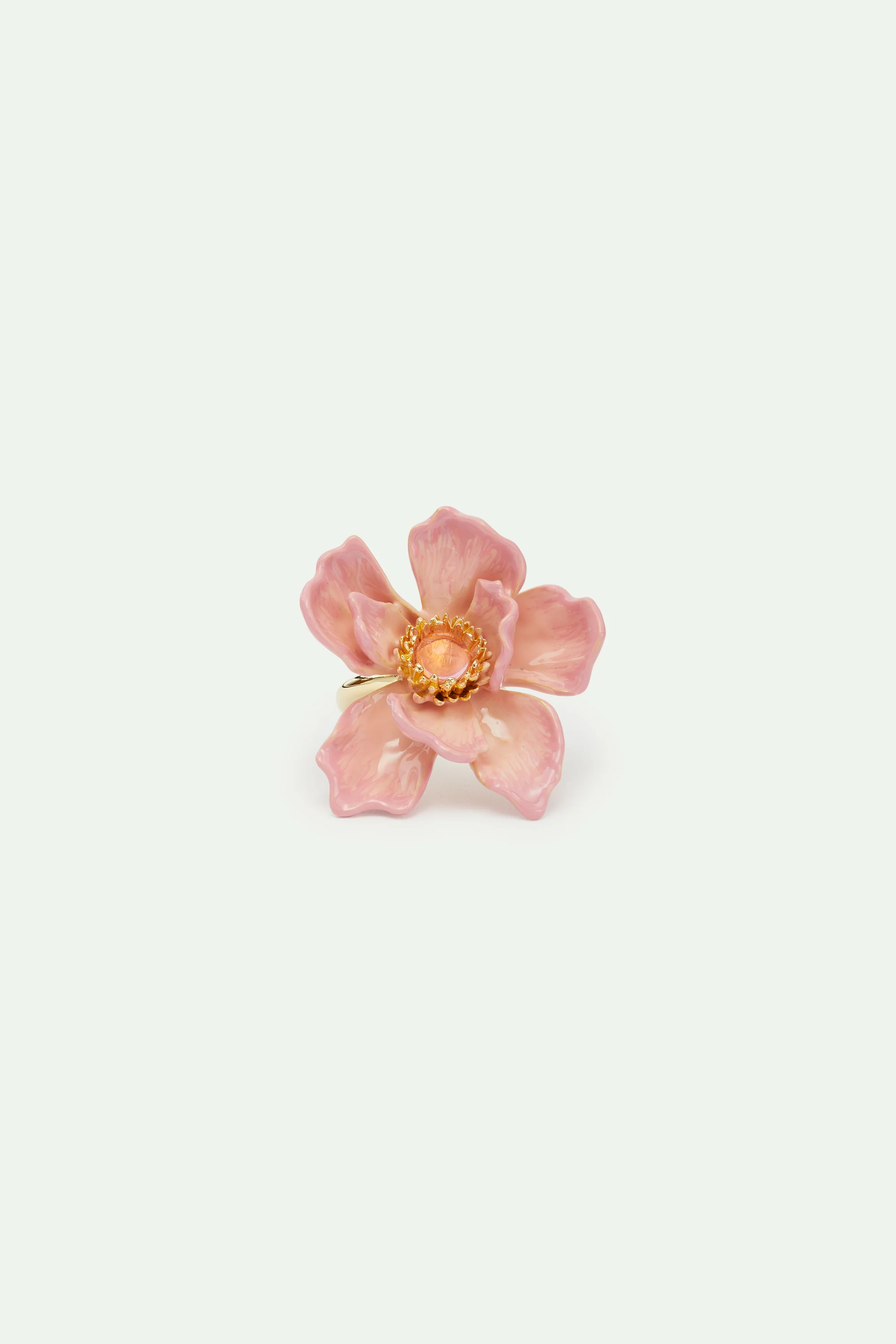 Bague grande fleur de magnolia rose et cabochon en verre - Image 3