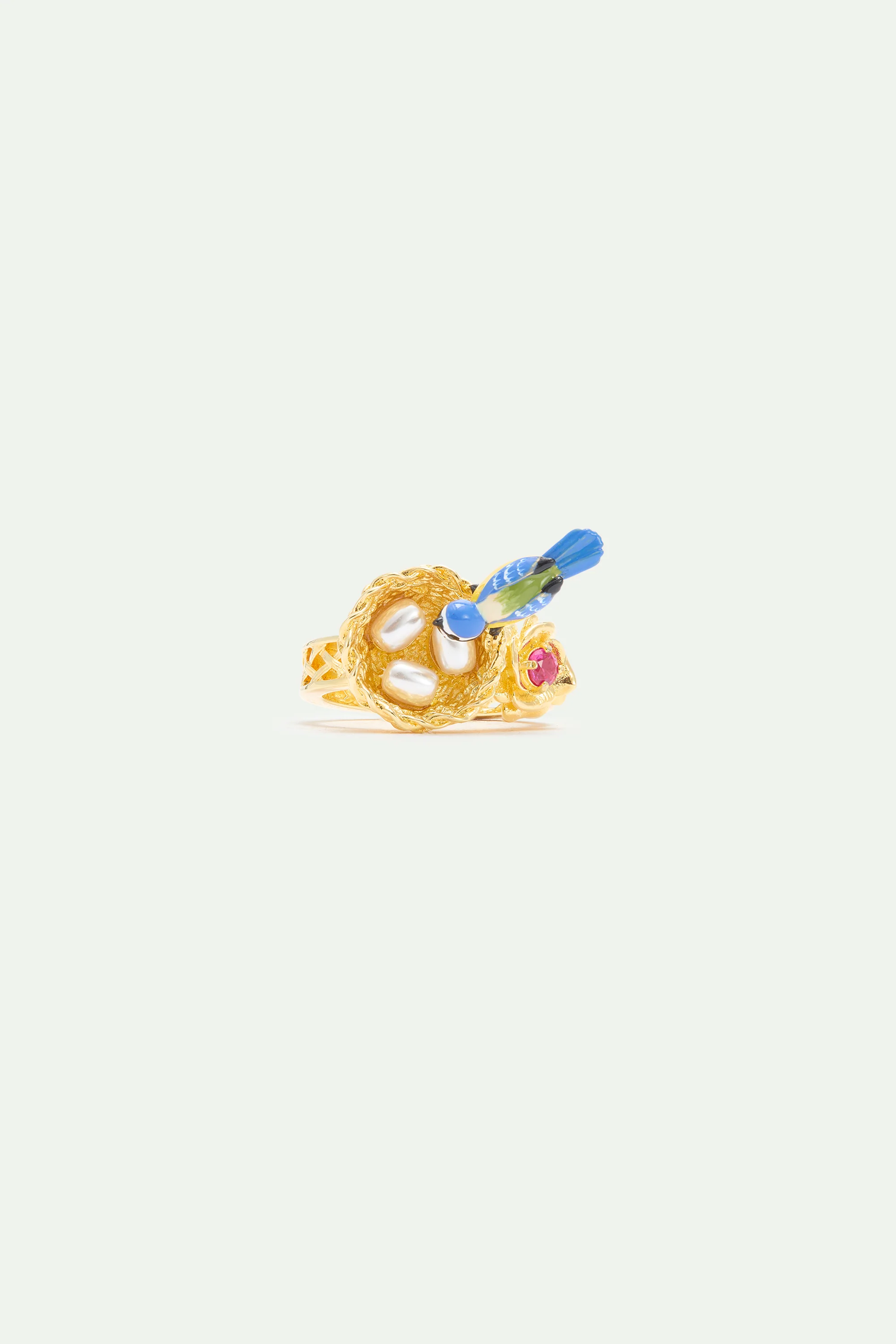 Bague nid doré, mésange et rose - Image 3