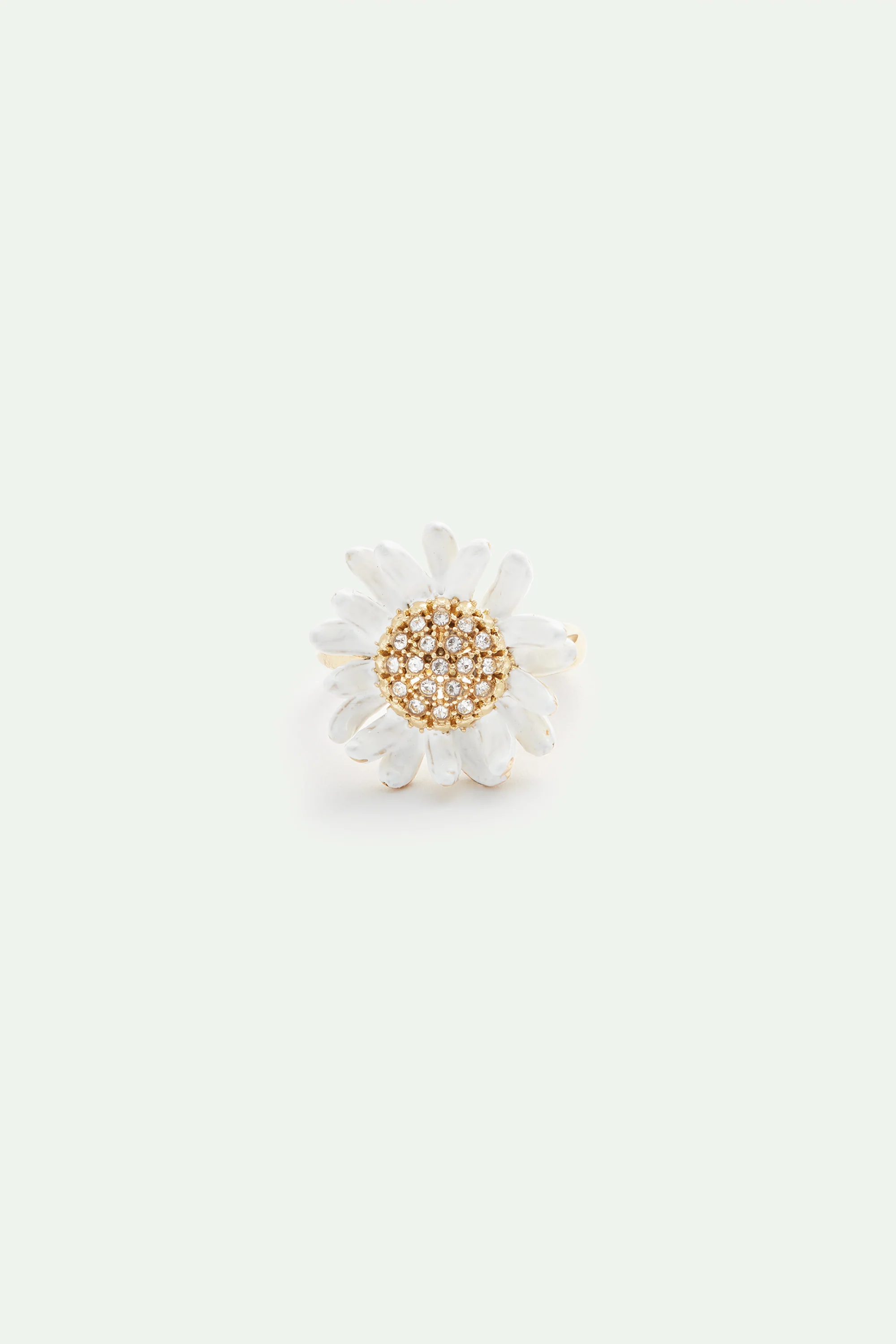 Bague pâquerette blanche et dorée, cœur pavé - Image 3