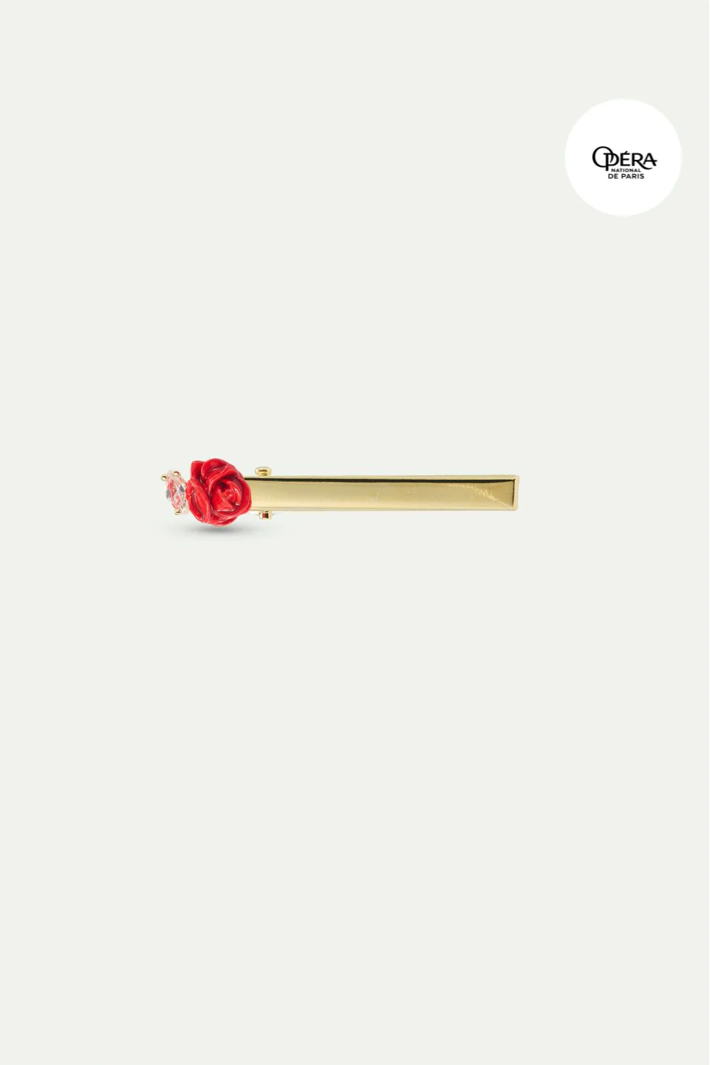 Barrette bouton de rose rouge et cristal taillé