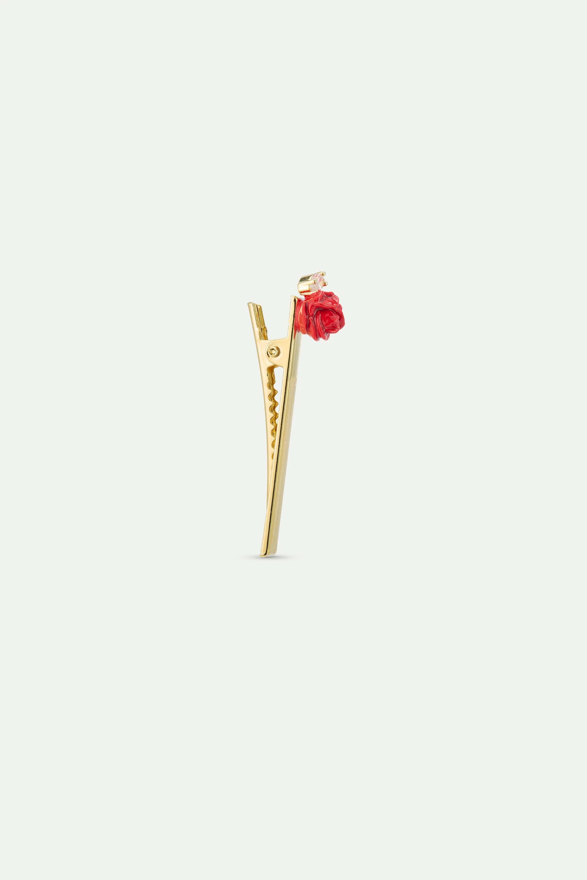 Barrette bouton de rose rouge et cristal taillé - Image 3