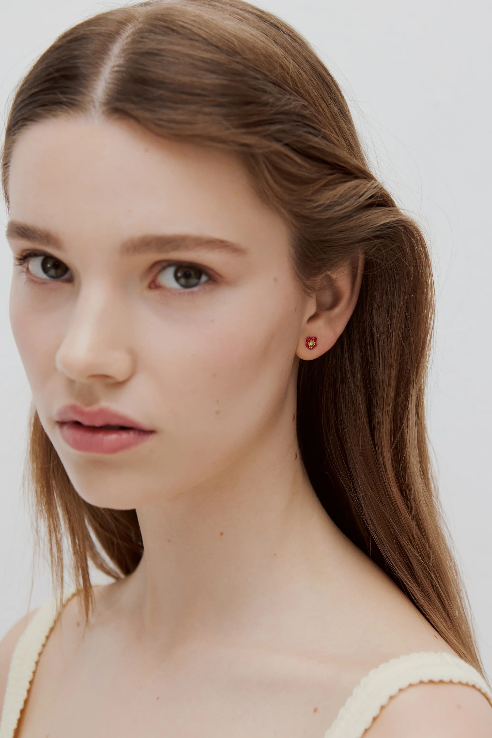 Boucle d'oreille fleur violette et pierre facettée, à l'unité - Image 2