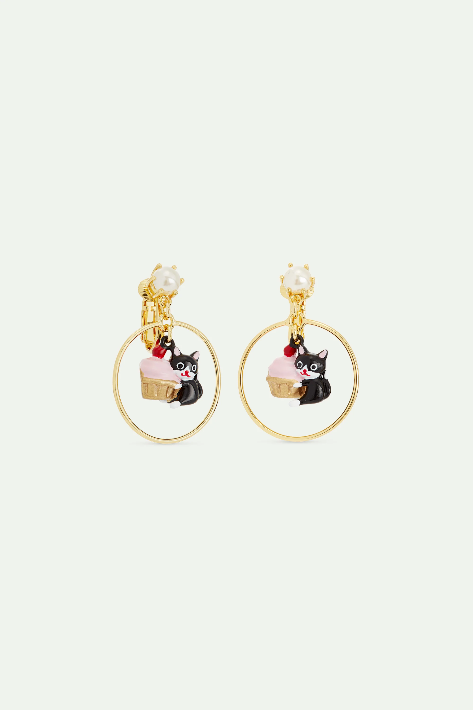 Boucle d'oreilles créoles pendantes chat noir et patisserie - Image 4