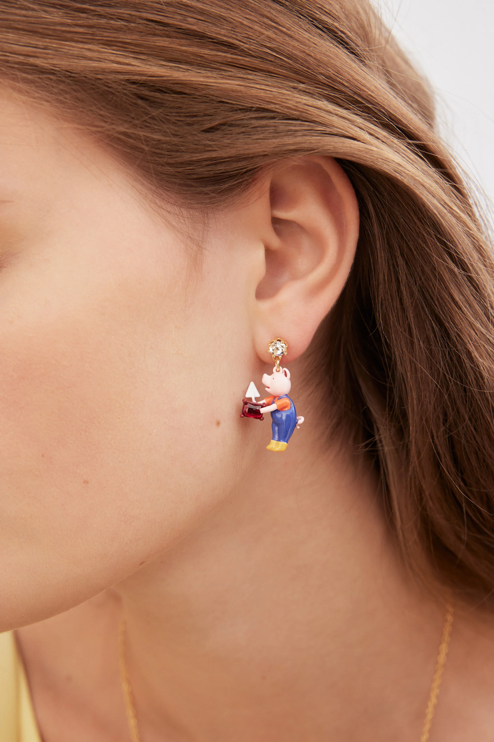 Boucles d’oreilles asymétriques Petits Cochons, cristal facetté - Image 4