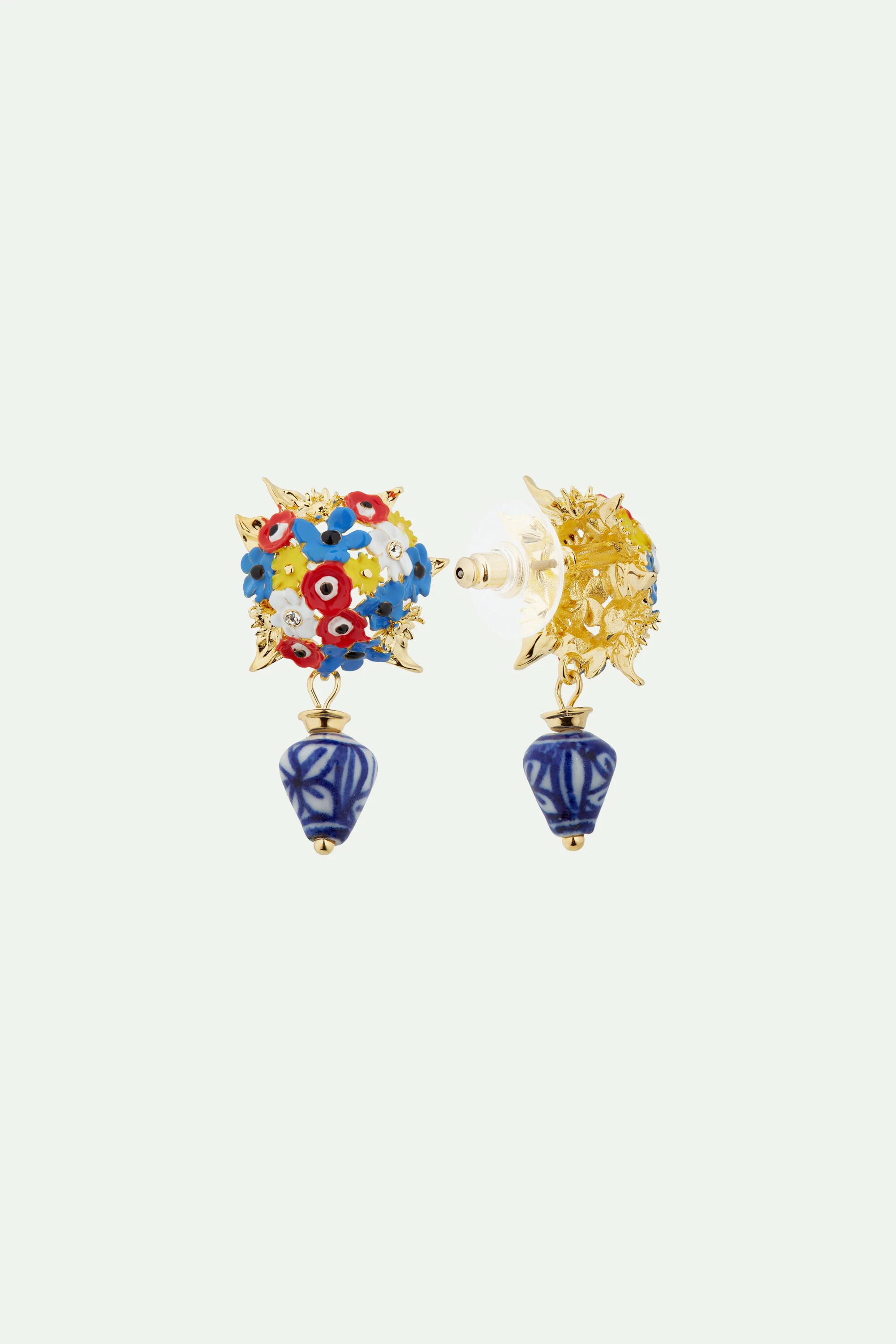 Boucles d’oreilles bouquet de fleurs et perle en céramique - Image 3