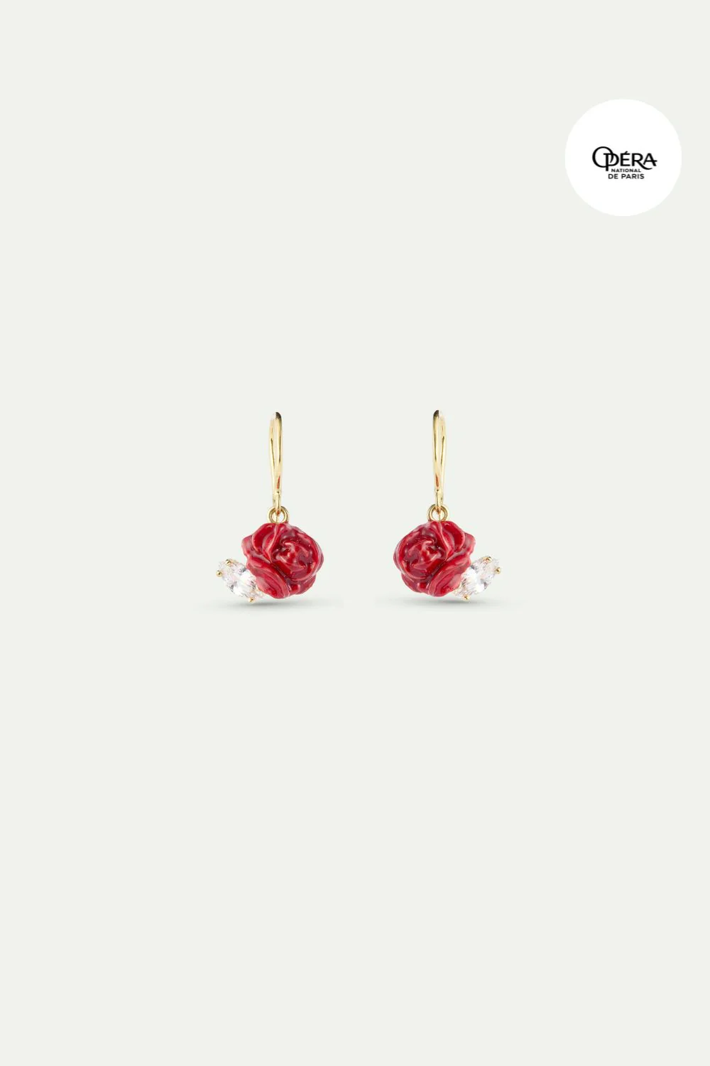 Boucles d’oreilles crochets bouton de rose rouge et cristal taillé