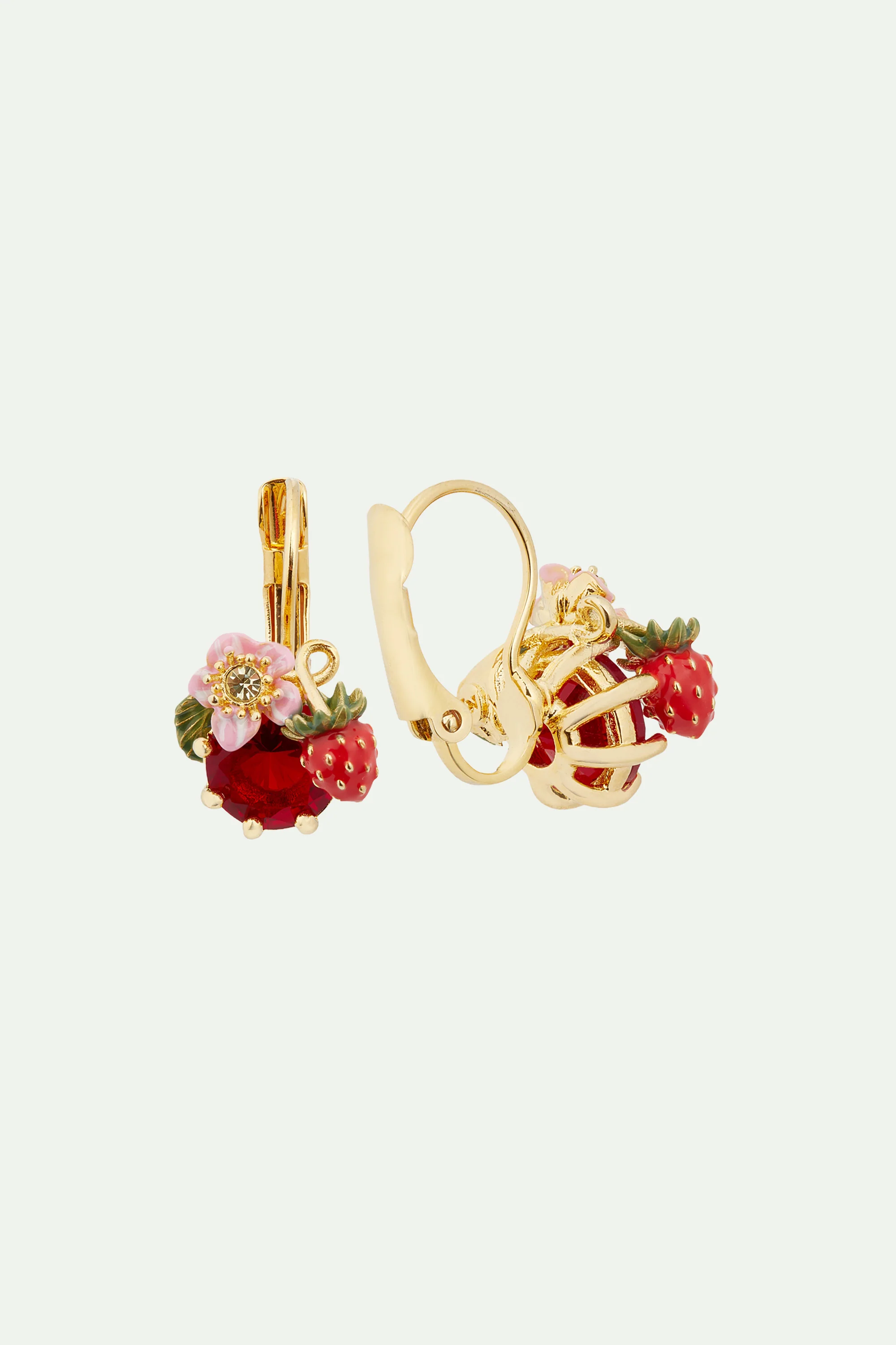 Boucles d’oreilles dormeuses fraise des bois et pierre rouge - Image 3