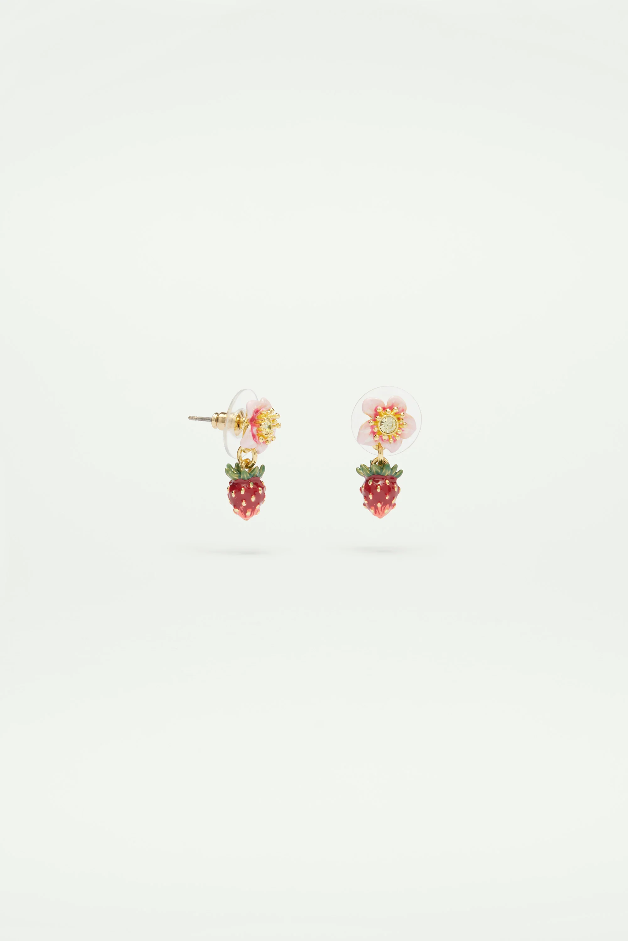 Boucles d’oreilles fraise des bois et fleur de rose - Image 2