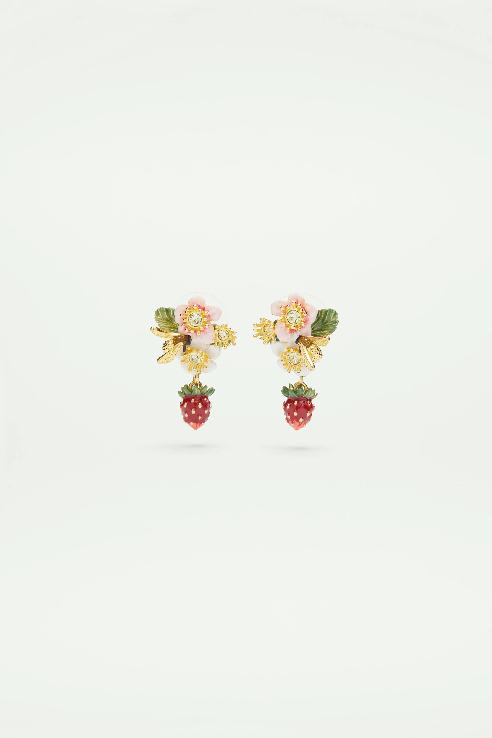 Boucles d’oreilles fraise des bois et fleurs de fraisiers