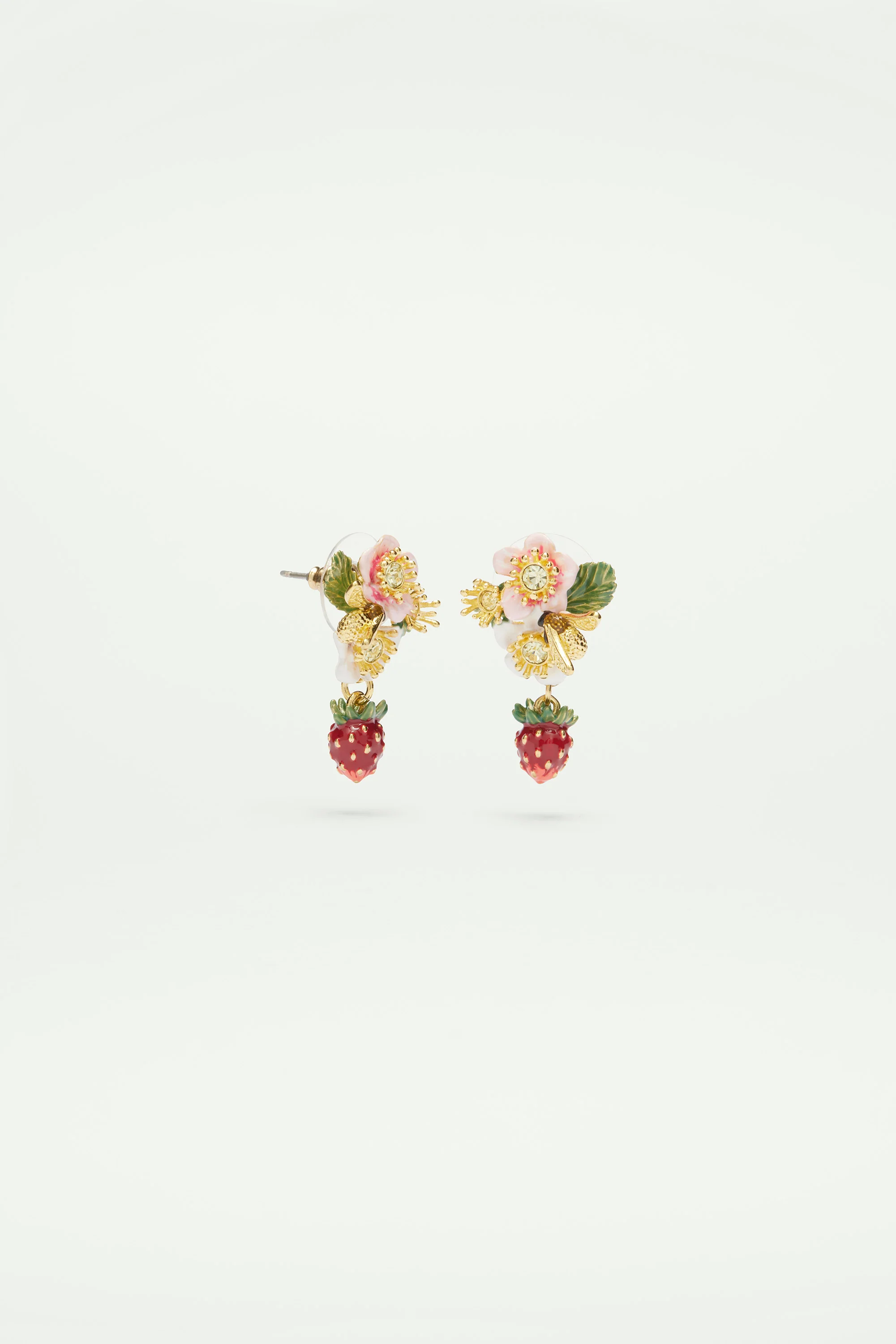 Boucles d’oreilles fraise des bois et fleurs de fraisiers - Image 2