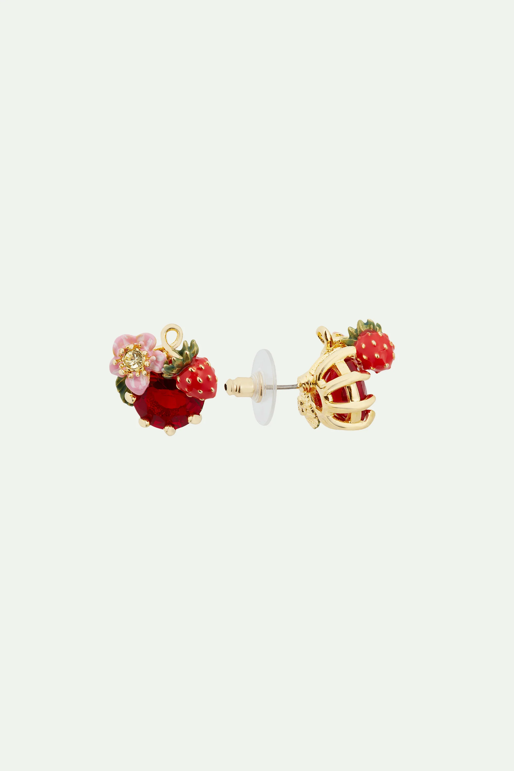 Boucles d’oreilles fraise des bois et pierre rouge - Image 3