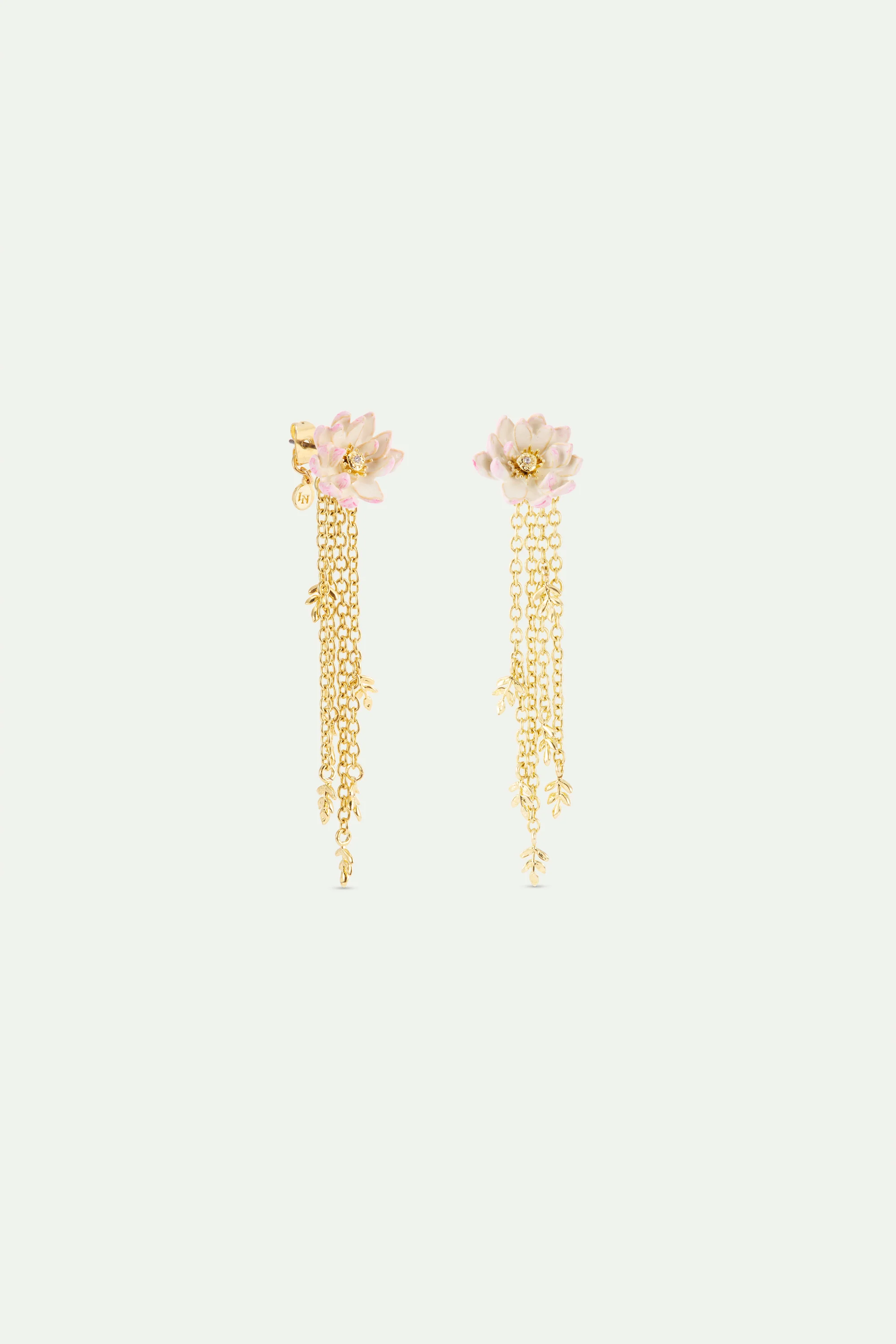 Boucles d’oreilles pendantes dorées nymphéa rose - Image 3