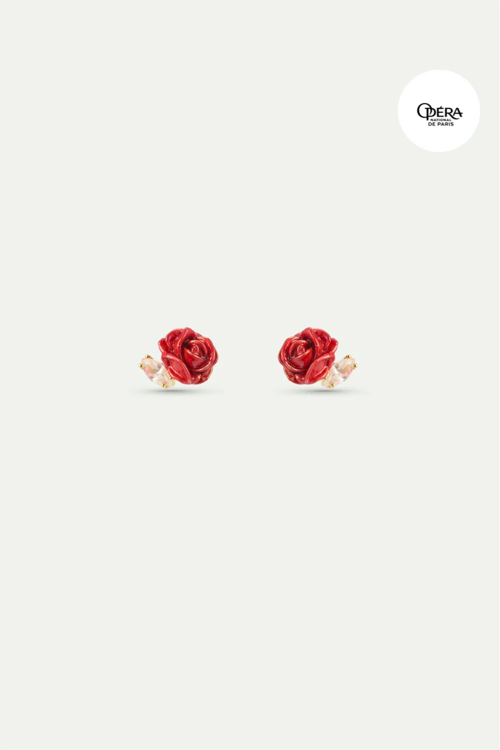 Boucles d’oreilles tiges bouton de rose rouge et cristal taillé - Image 2