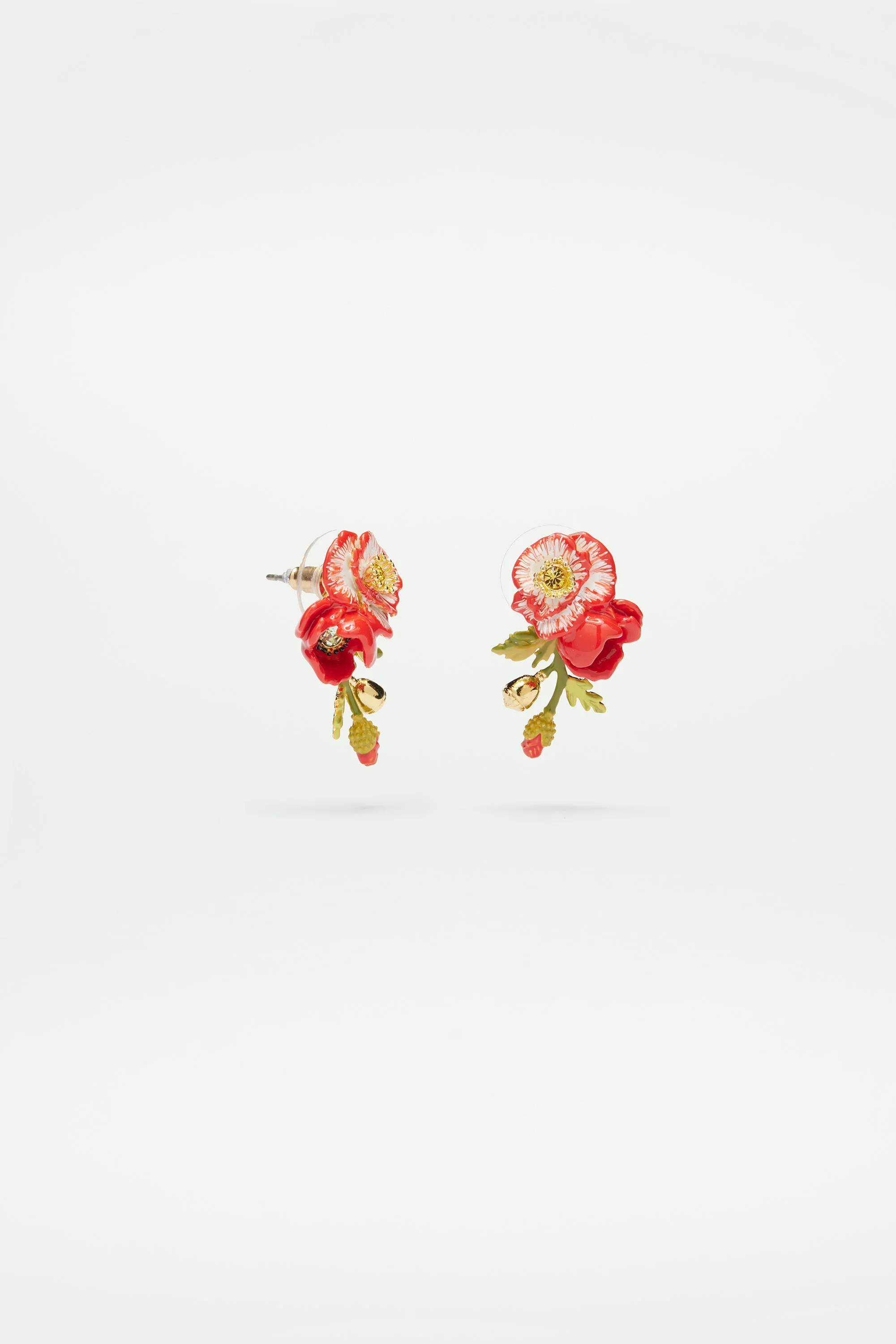 Boucles d’oreilles tiges coquelicot et perle dorée - Image 3