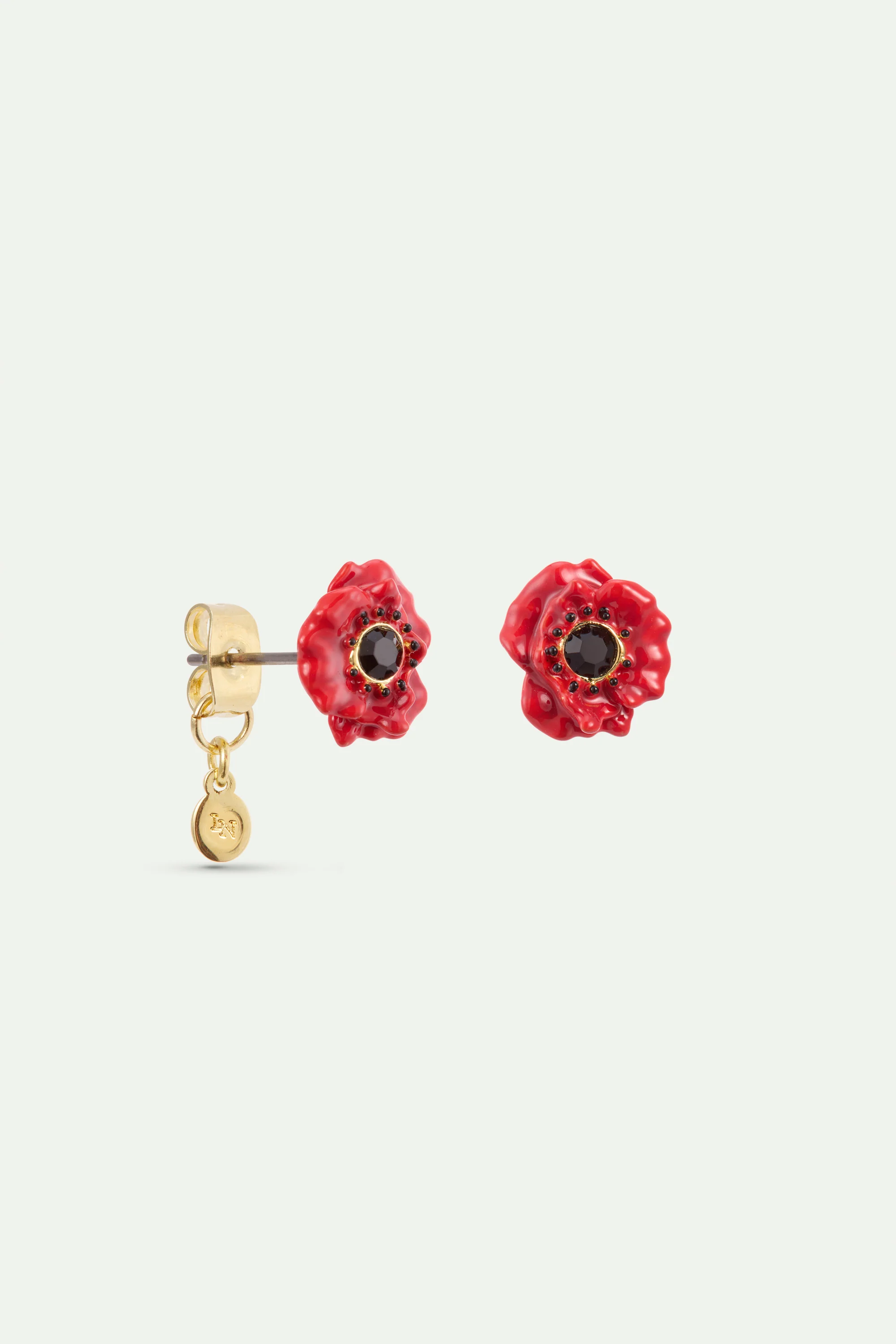 Boucles d’oreilles tiges coquelicot rouge et cristal noir - Image 2