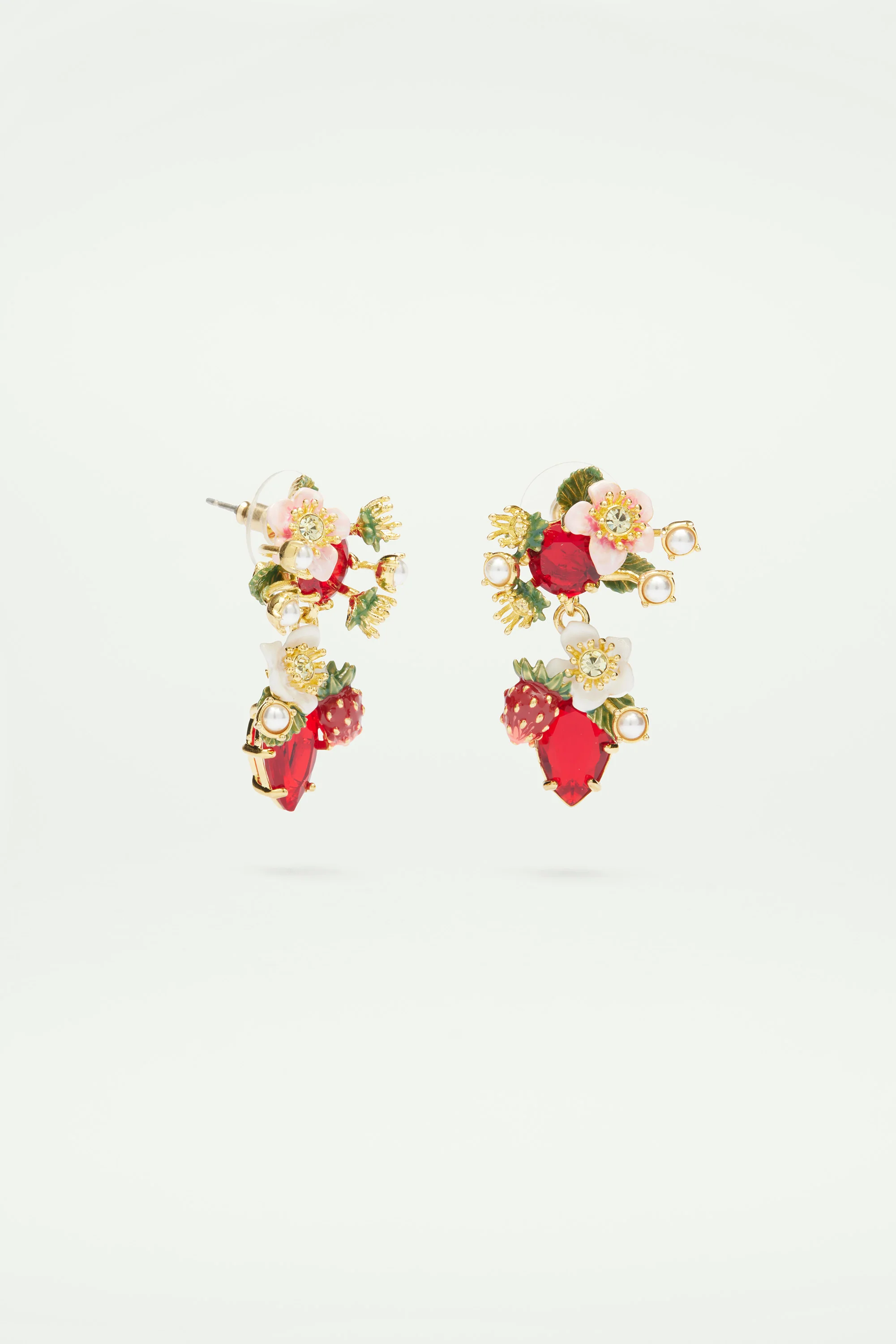 Boucles d’oreilles tiges fraises des bois et fleurs de fraisiers - Image 3