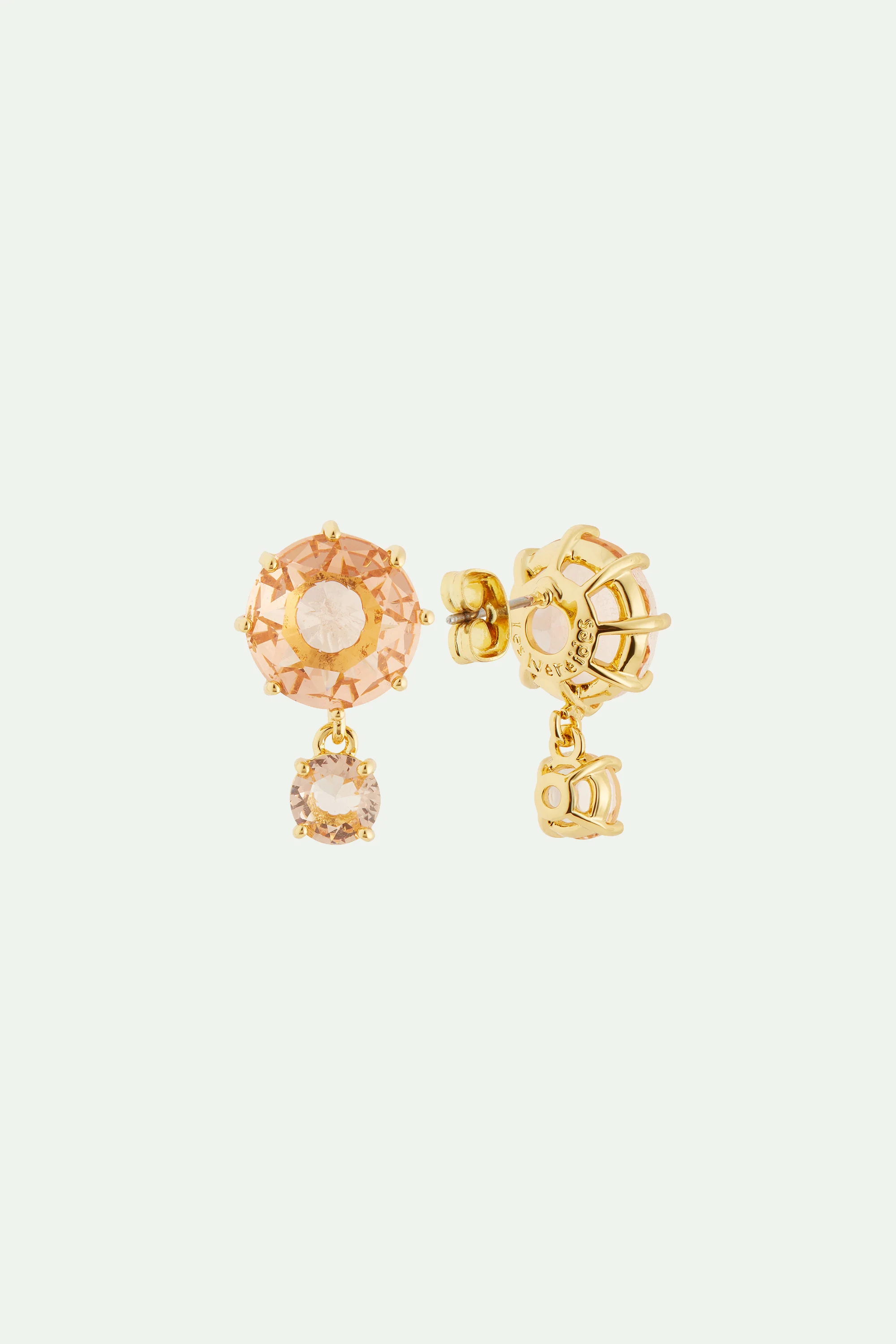 Boucles d'oreilles 2 pierres rondes la diamantine rose abricot - Image 2