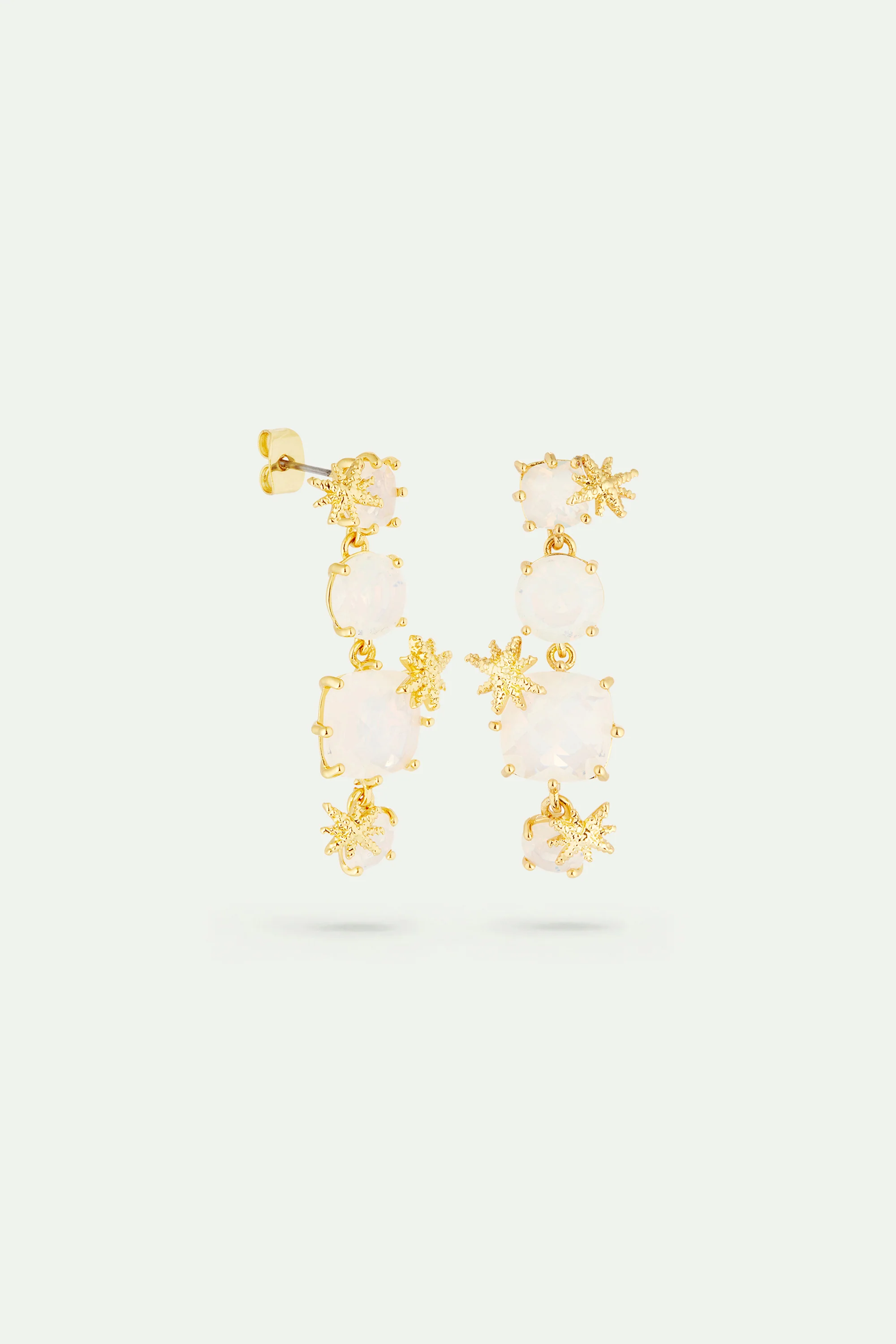 Boucles d'oreilles 4 pierres La Diamantine blanc opalescent et fines étoiles - Image 3