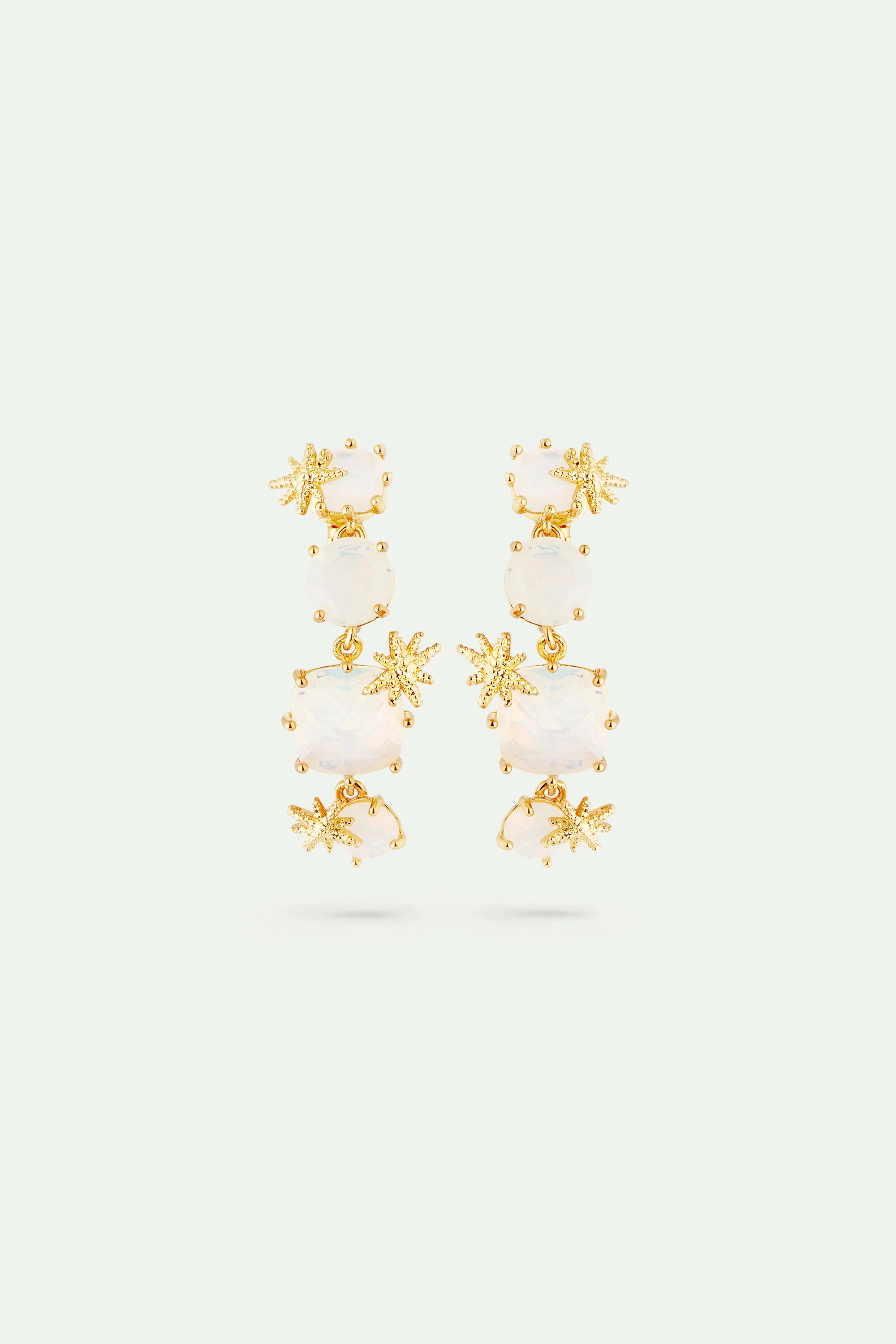 Boucles d'oreilles 4 pierres La Diamantine blanc opalescent et fines étoiles - Image 4