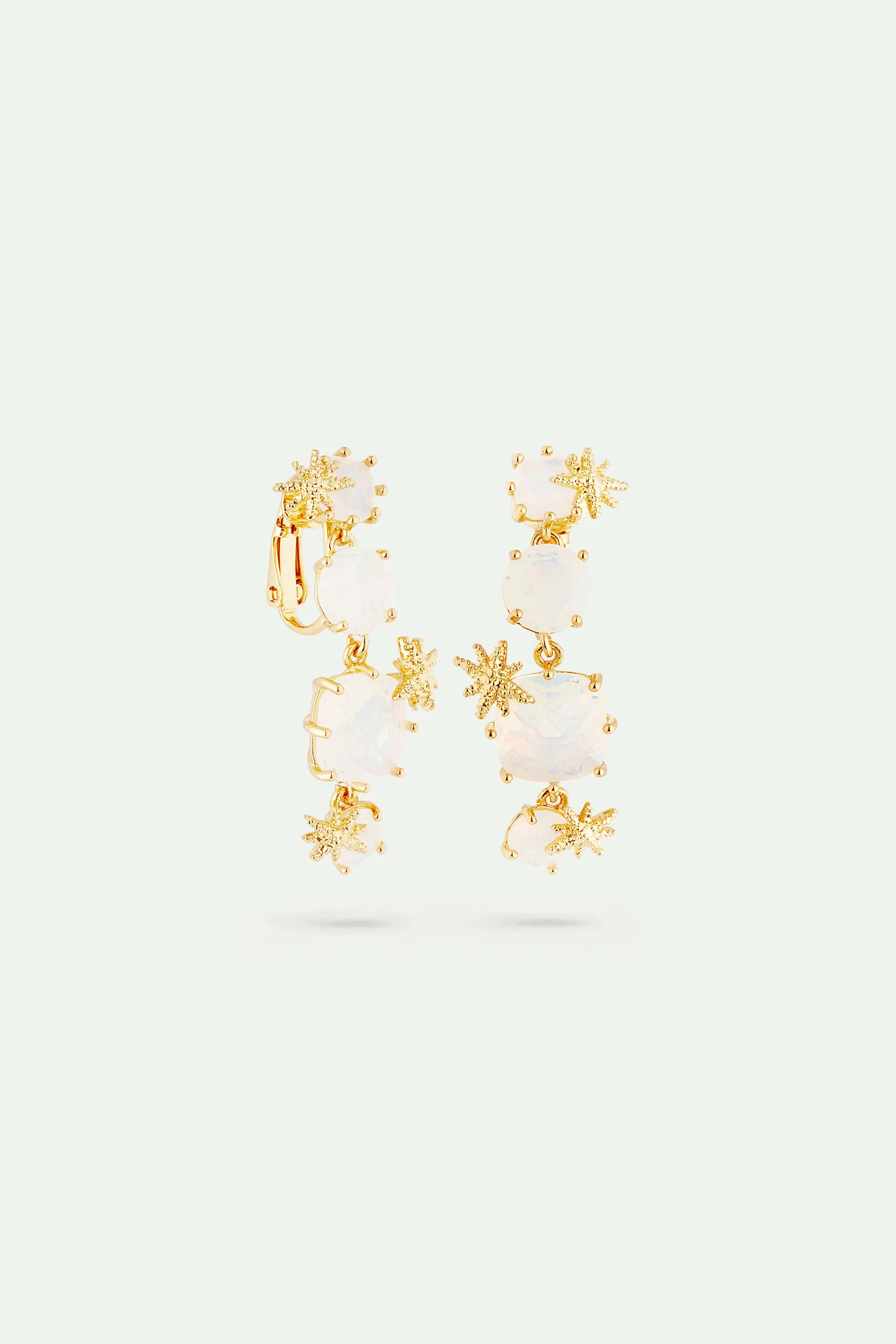 Boucles d'oreilles 4 pierres La Diamantine blanc opalescent et fines étoiles - Image 5