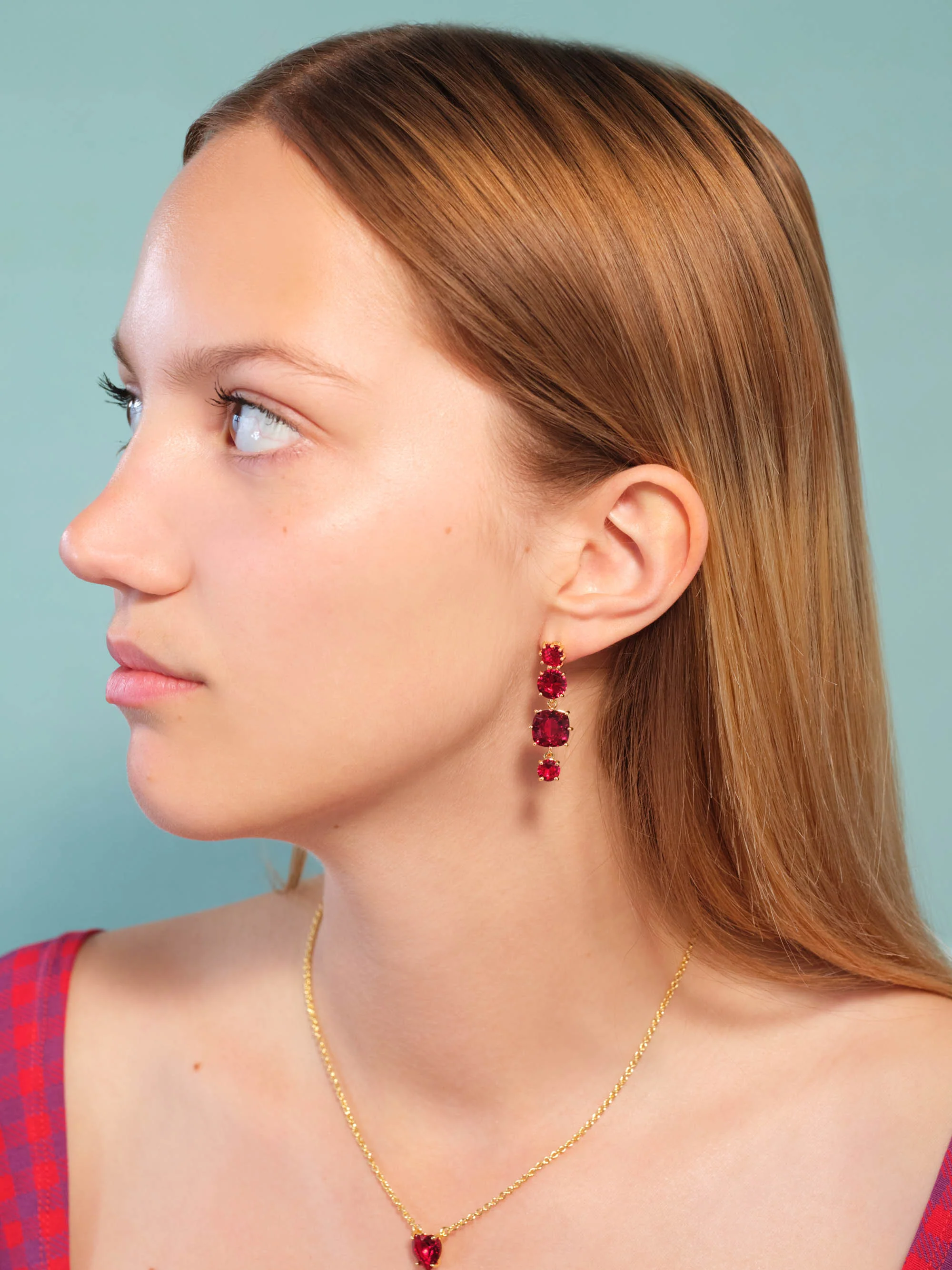 Boucles d'oreilles 4 pierres La Diamantine rouge grenat - Image 2