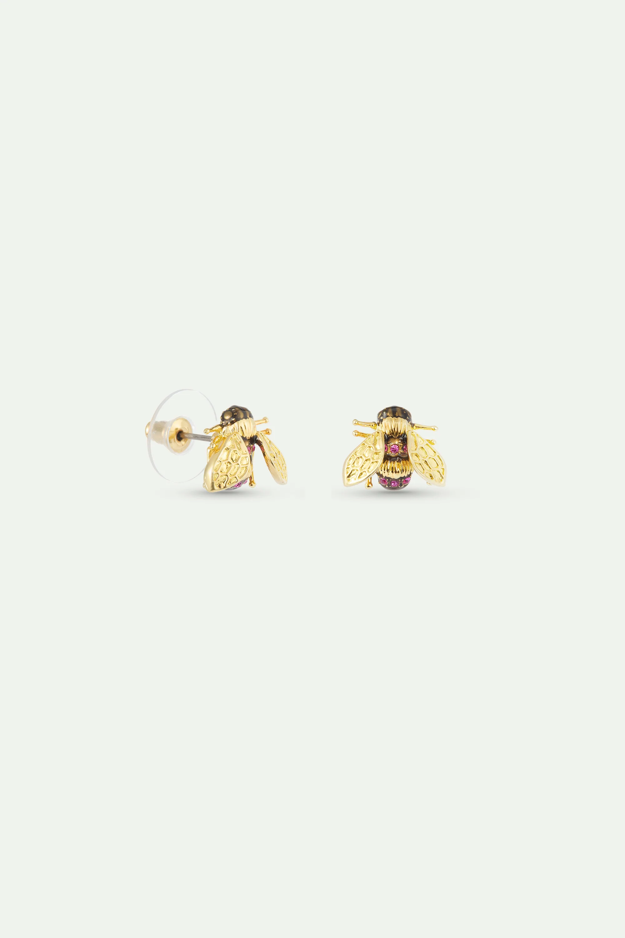 Boucles d'oreilles abeille dorée et pierres roses - Image 3