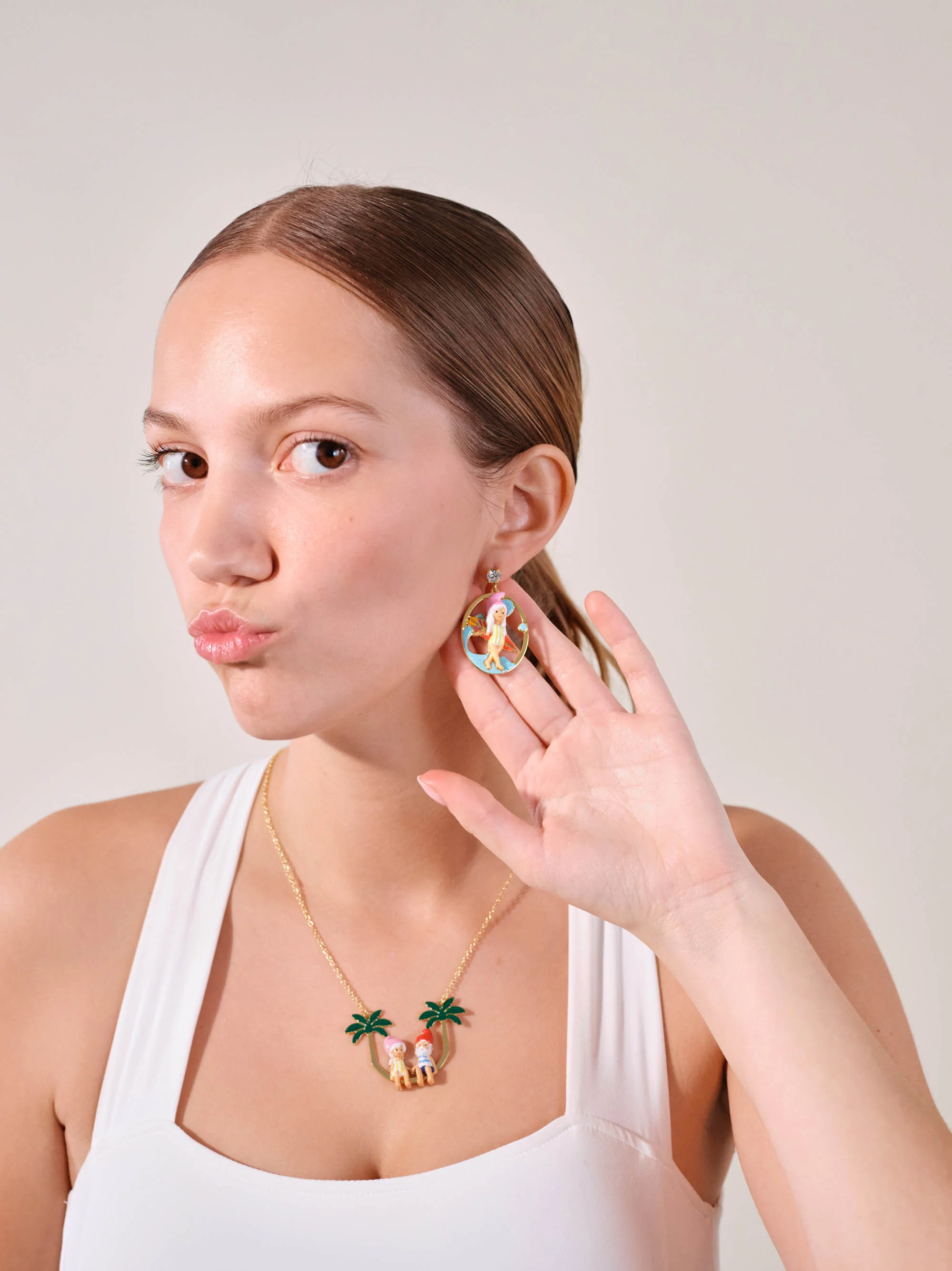 Boucles d'oreilles asymétriques couple champimignon au surf - Image 2