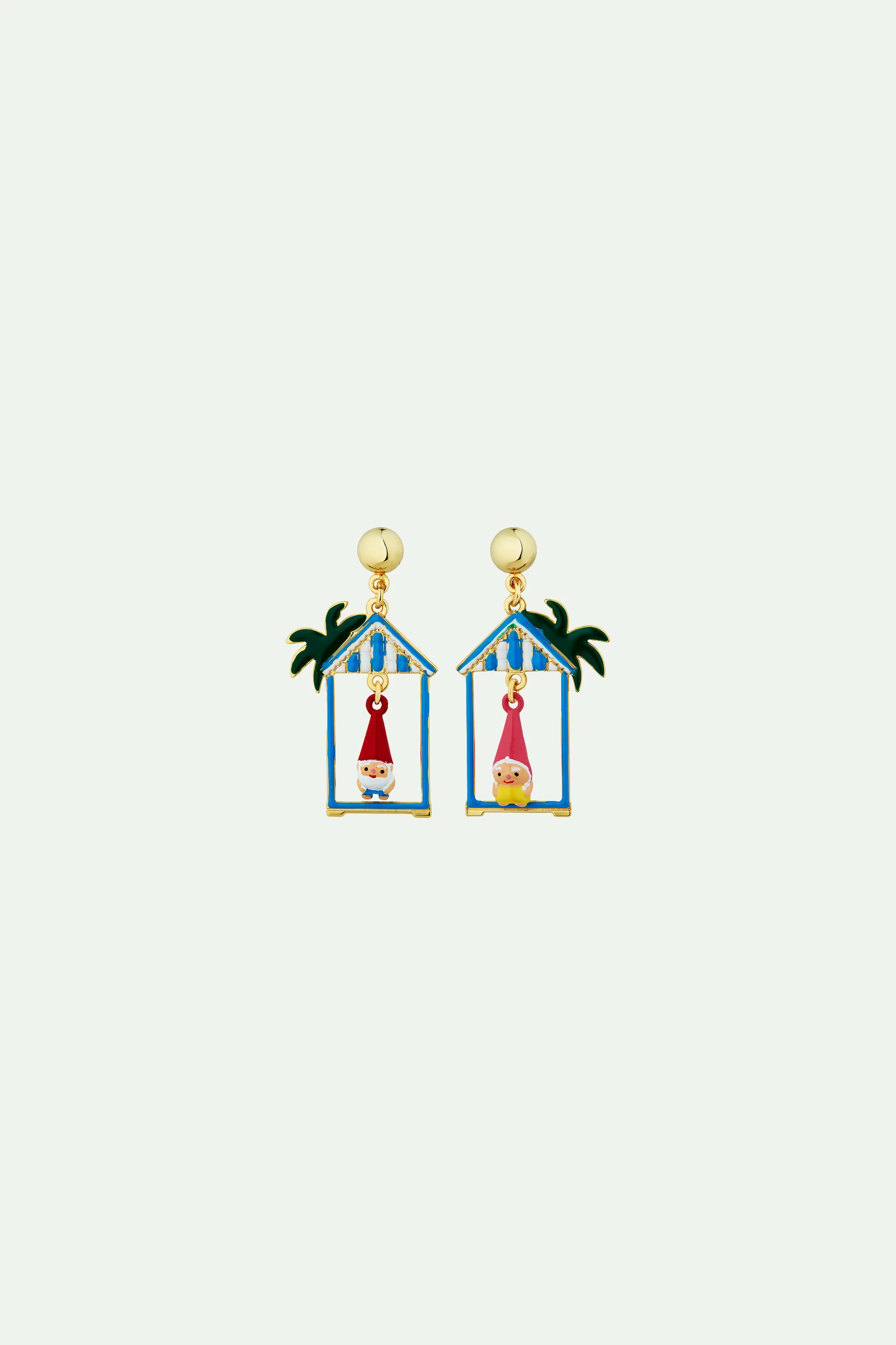 Boucles d'oreilles asymétriques couple champimignon et cabine de plage