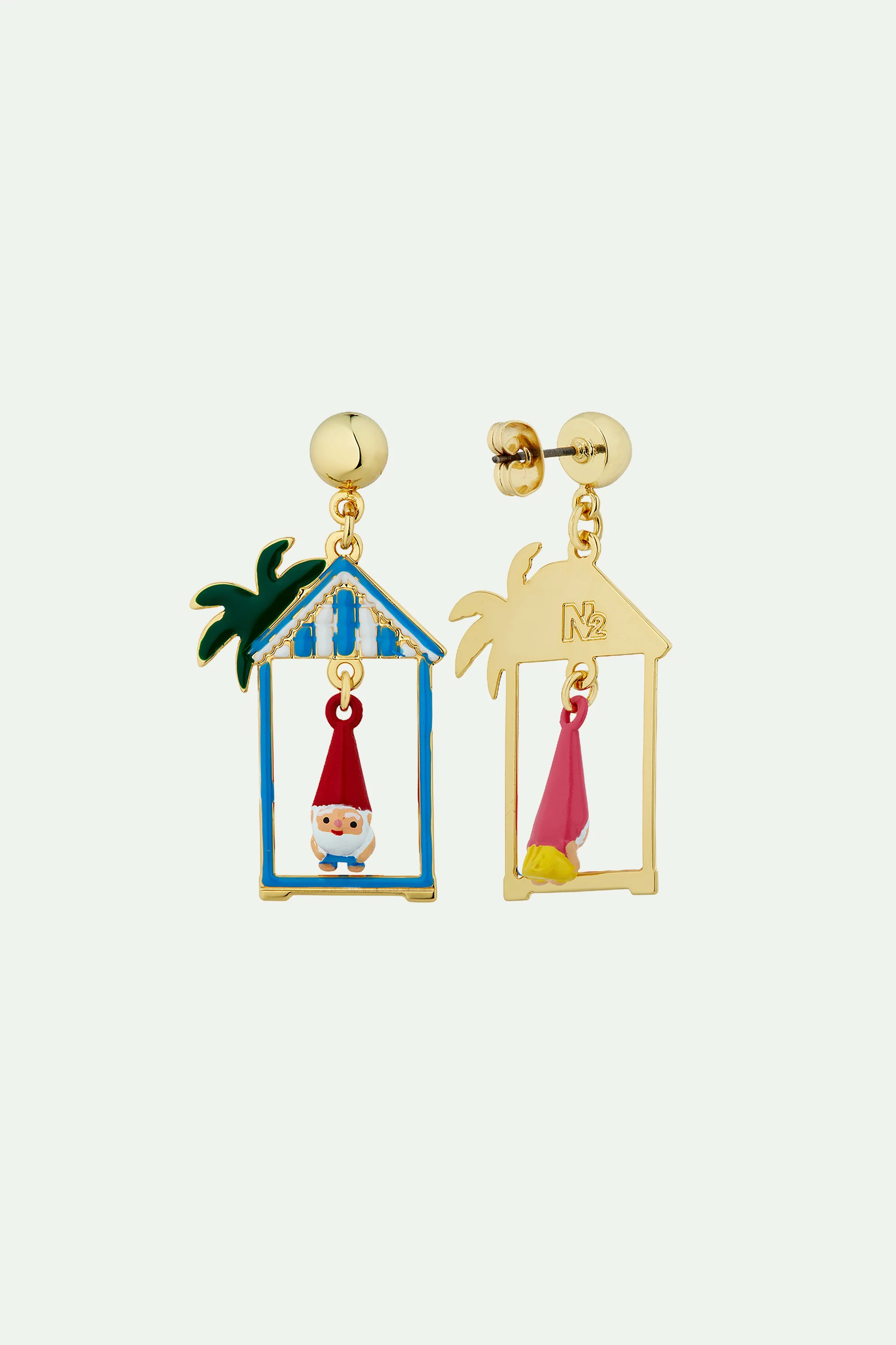 Boucles d'oreilles asymétriques couple champimignon et cabine de plage - Image 3