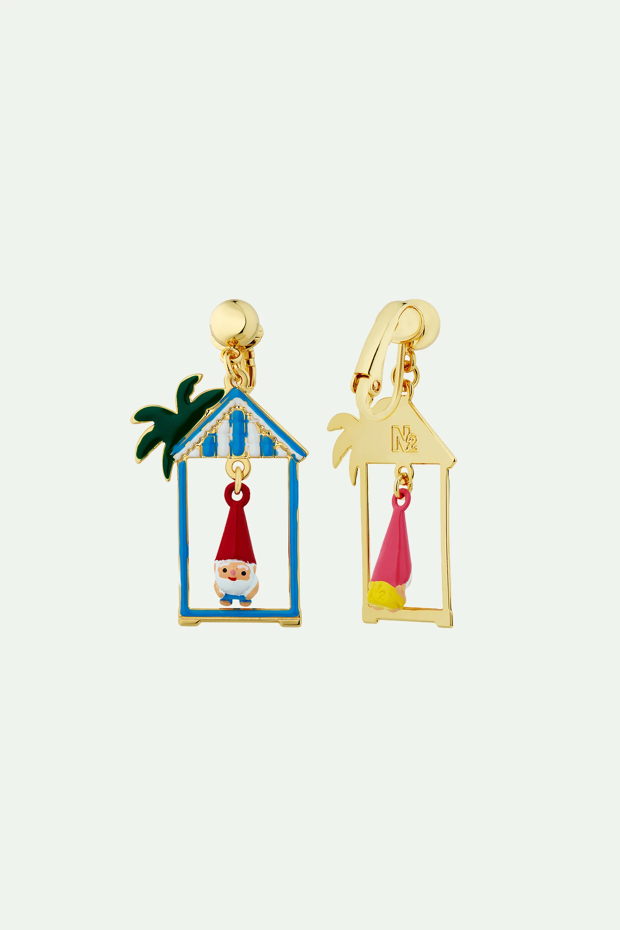Boucles d'oreilles asymétriques couple champimignon et cabine de plage - Image 5