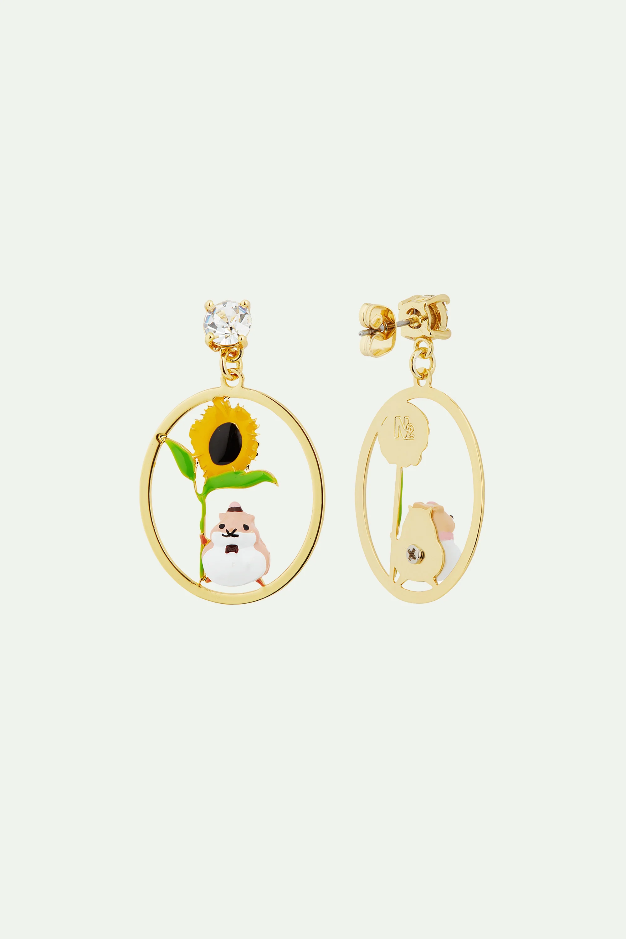 Boucles d'oreilles asymétriques hamsters et fleurs - Image 3