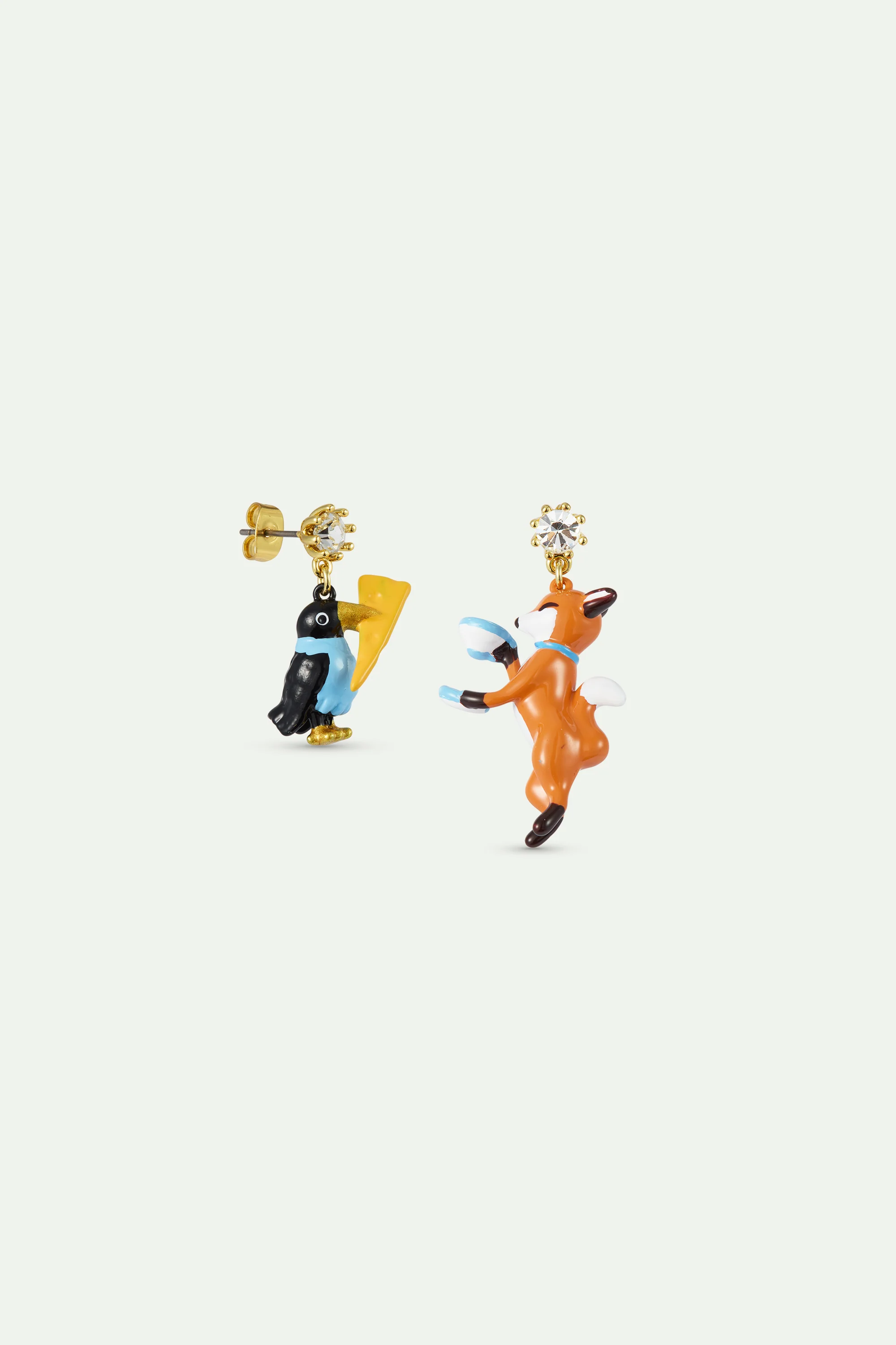 Boucles d'oreilles asymétriques Le Corbeau et le Renard, cristal facetté - Image 3