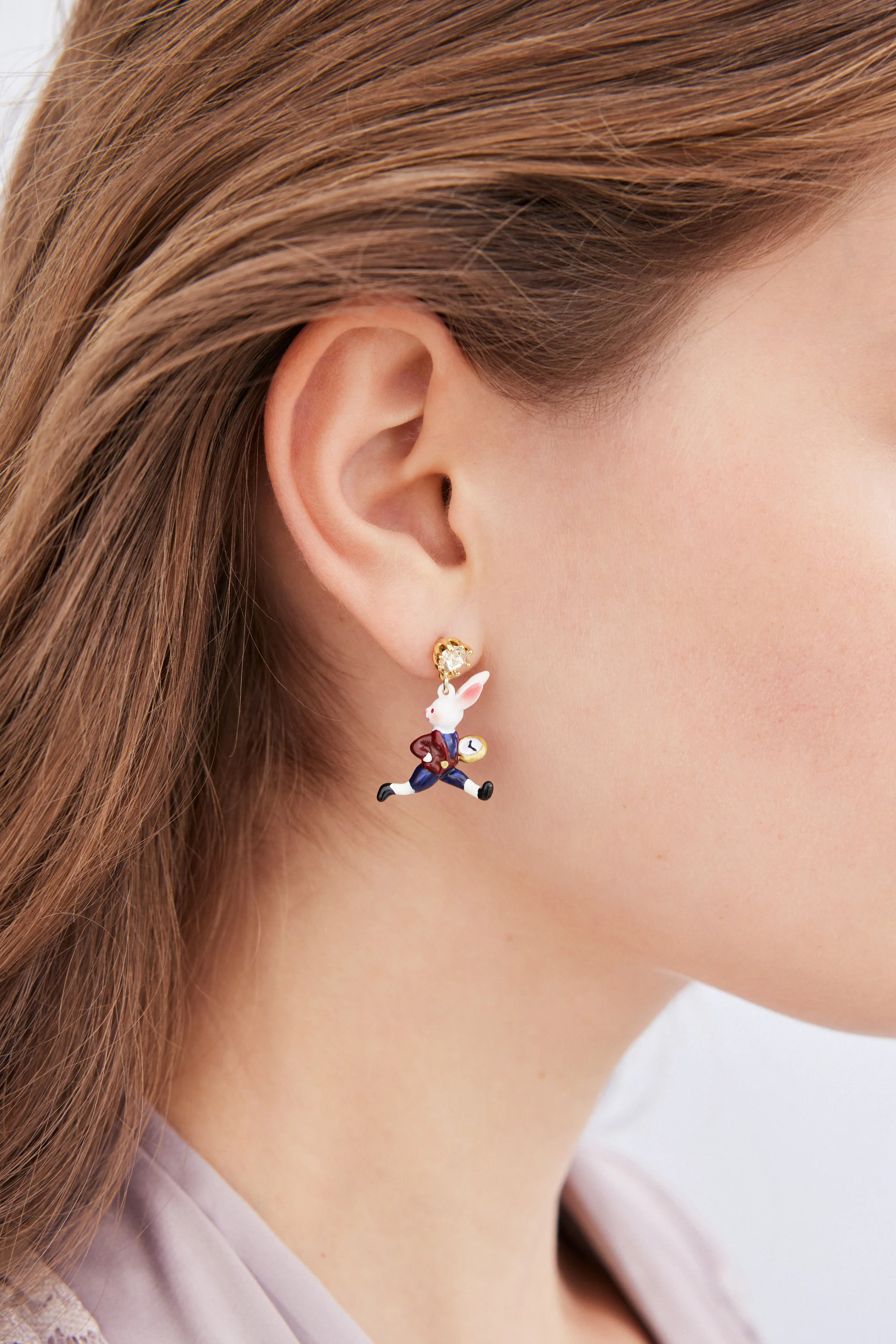 Boucles d'oreilles asymétriques Le Lièvre et la Tortue, cristal facetté - Image 2
