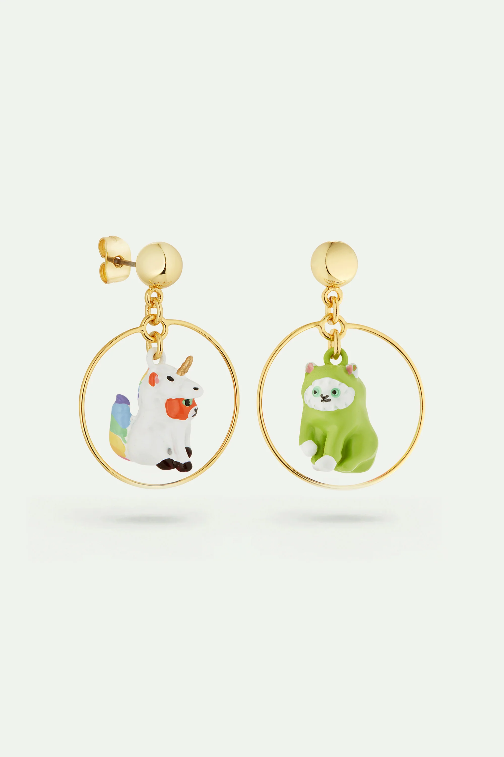 Boucles d'oreilles asymétriques licorne et dinosaure - Image 2