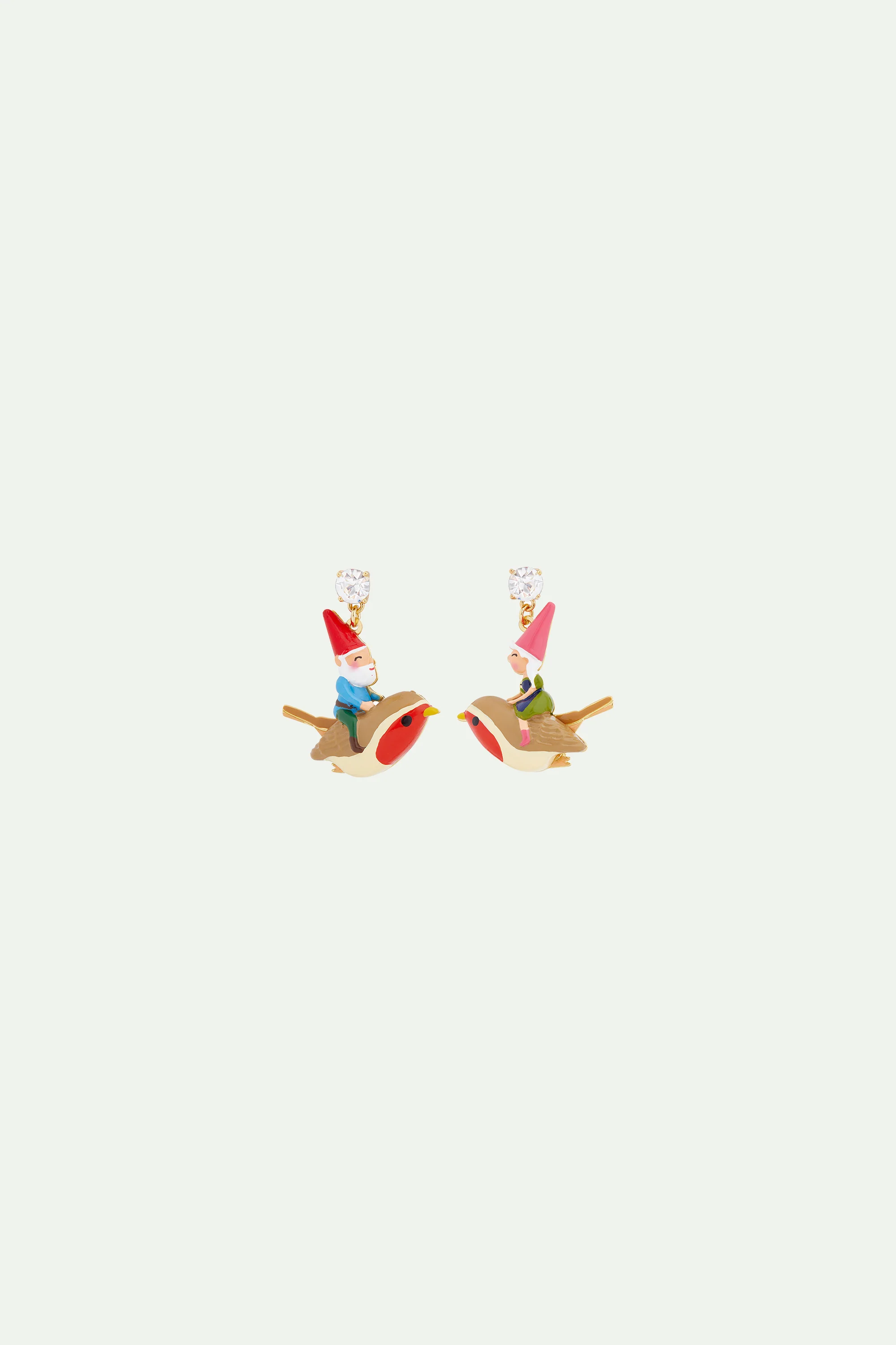 Boucles d'oreilles asymétriques nains de jardin et oiseaux