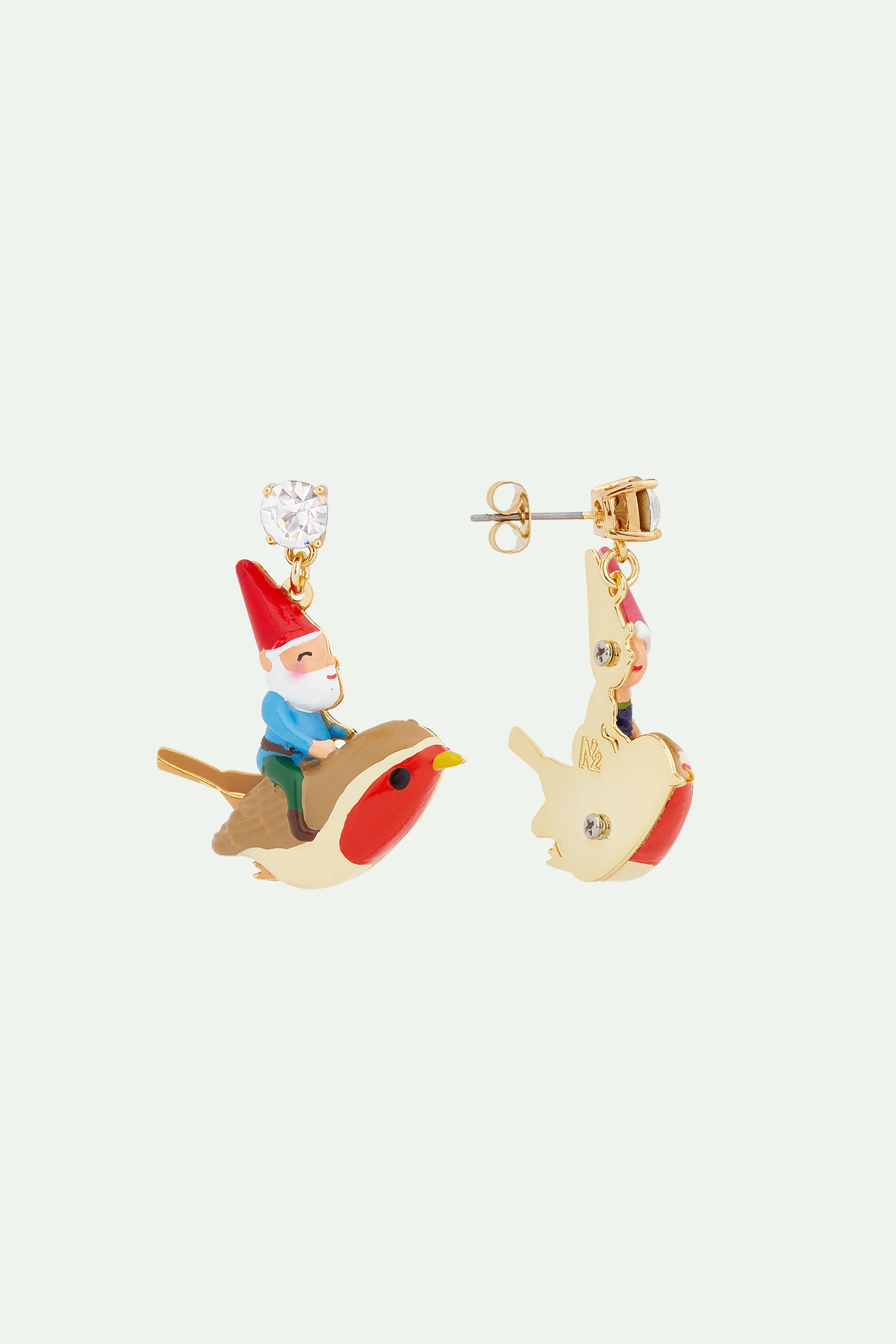 Boucles d'oreilles asymétriques nains de jardin et oiseaux - Image 2