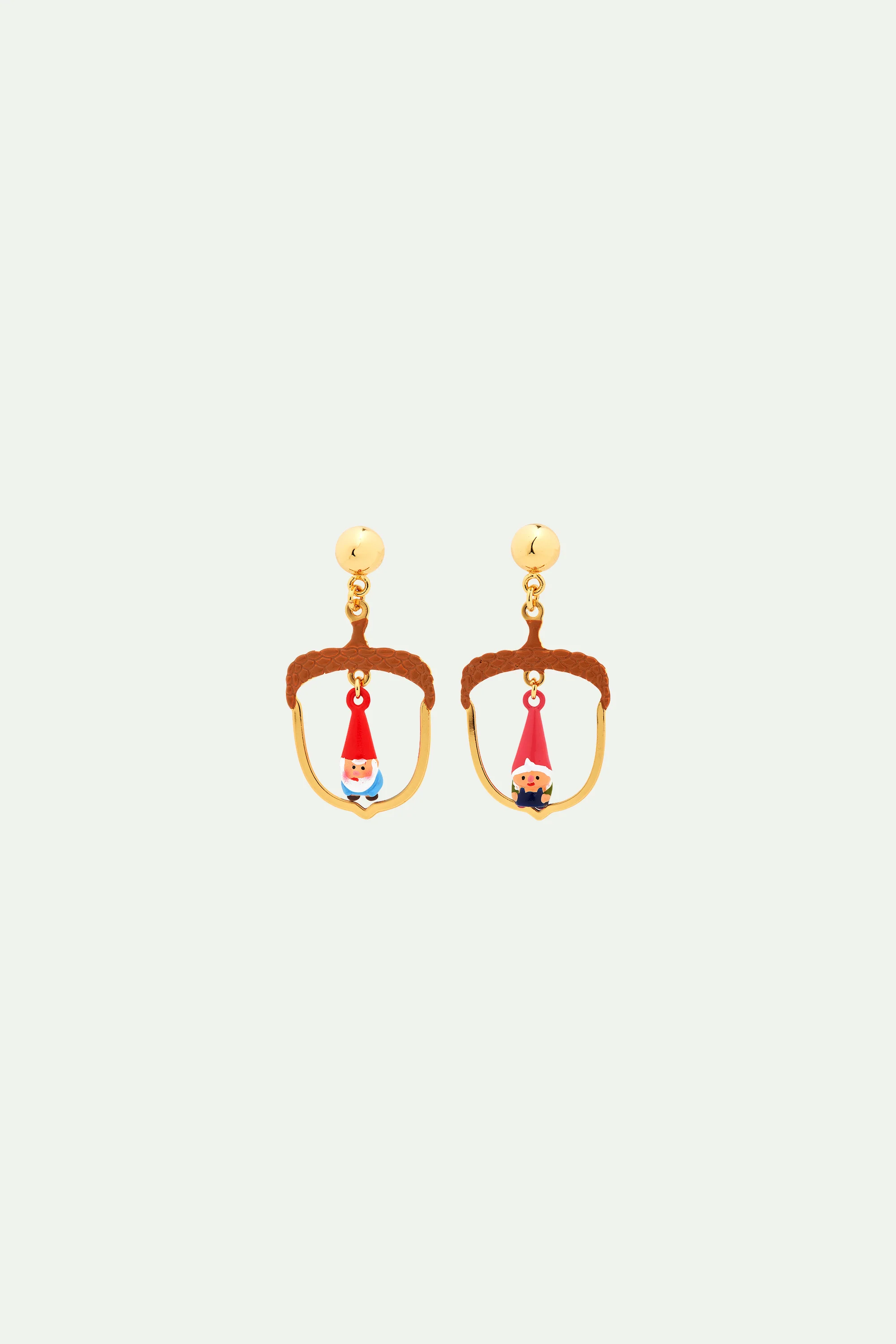 Boucles d'oreilles asymétriques noisette et nains de jardin