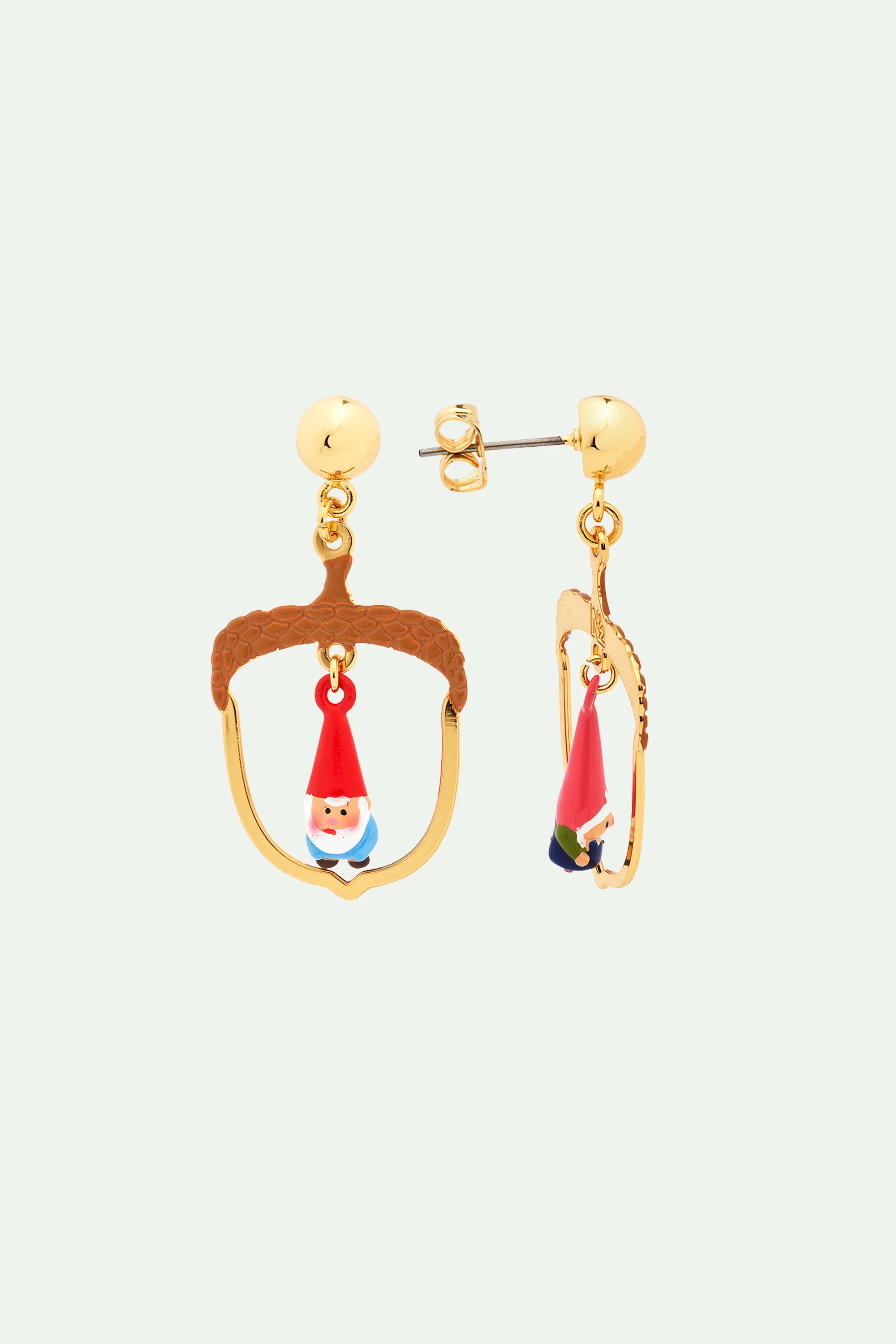 Boucles d'oreilles asymétriques noisette et nains de jardin - Image 3