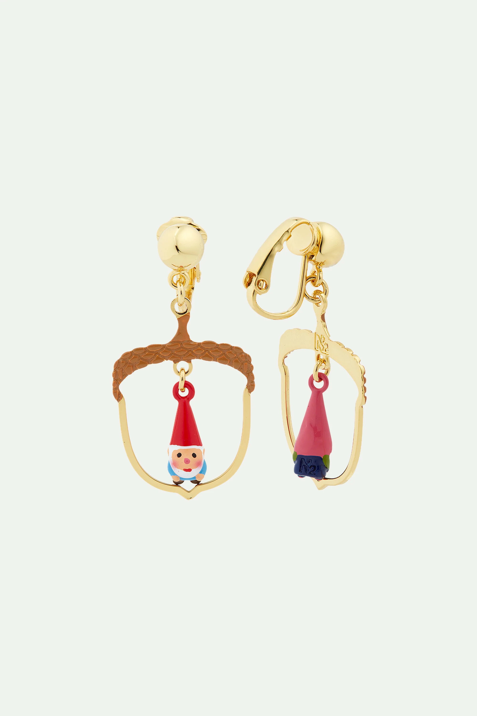 Boucles d'oreilles asymétriques noisette et nains de jardin - Image 5