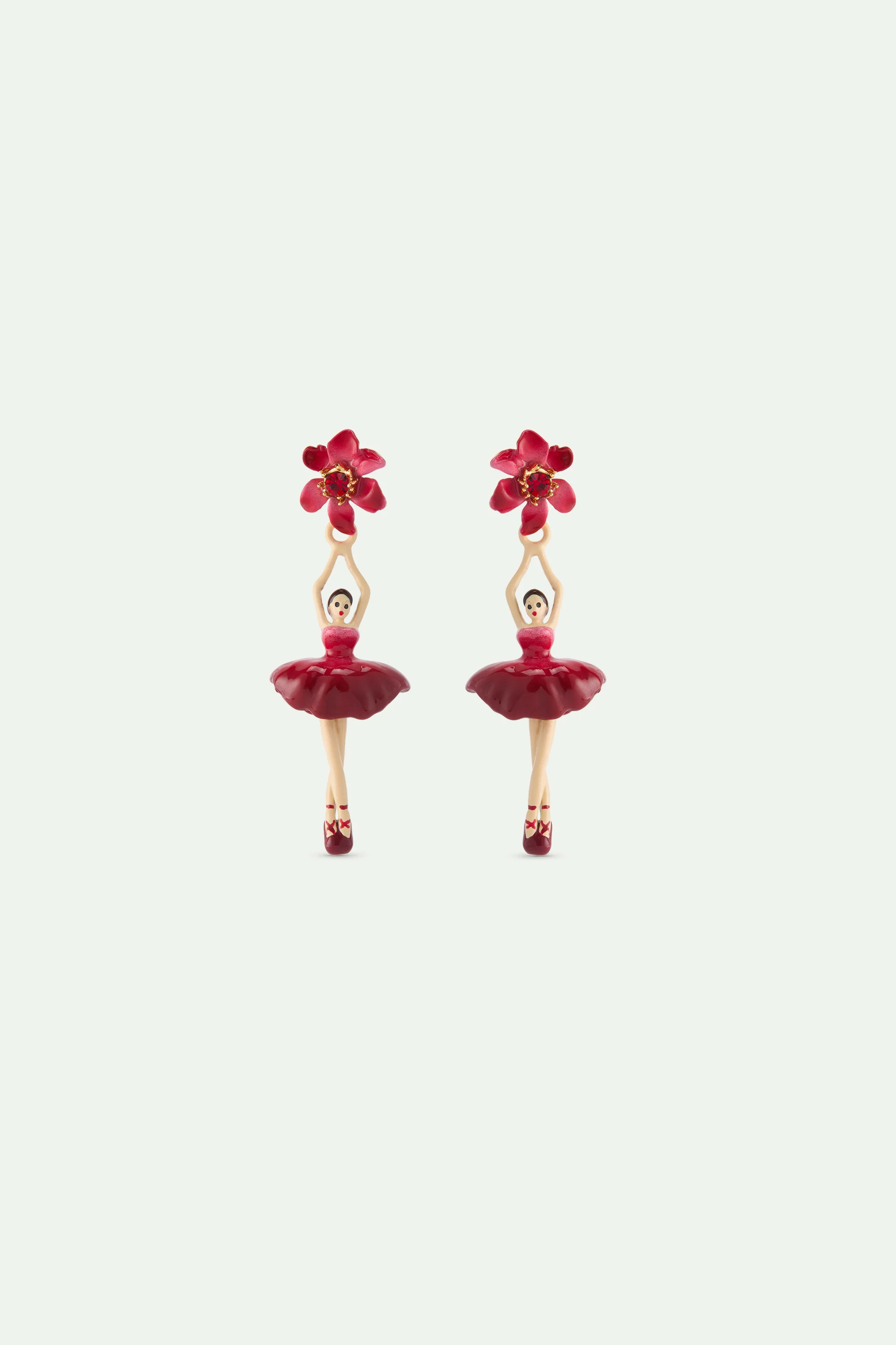 Boucles d'oreilles Ballerine et clématite rose