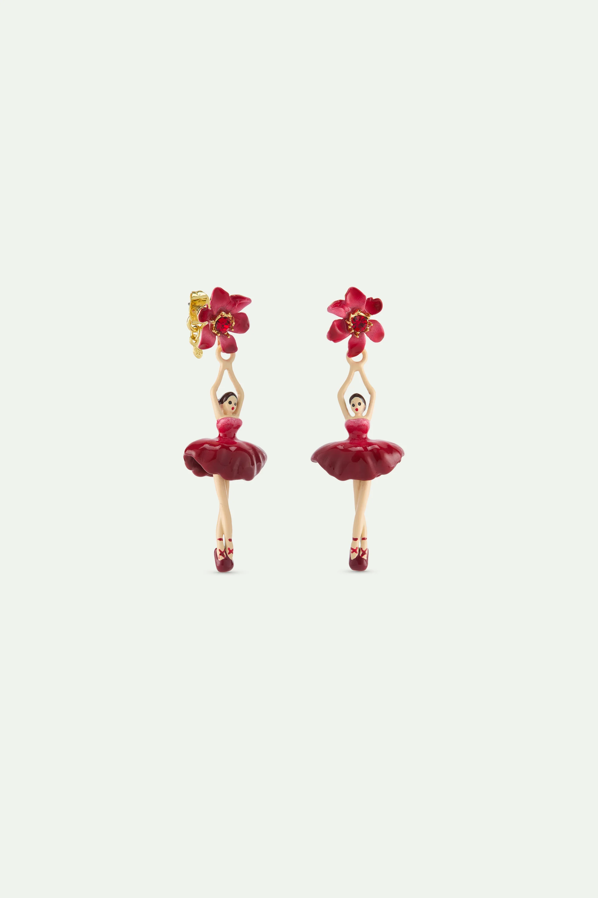 Boucles d'oreilles Ballerine et clématite rose - Image 3