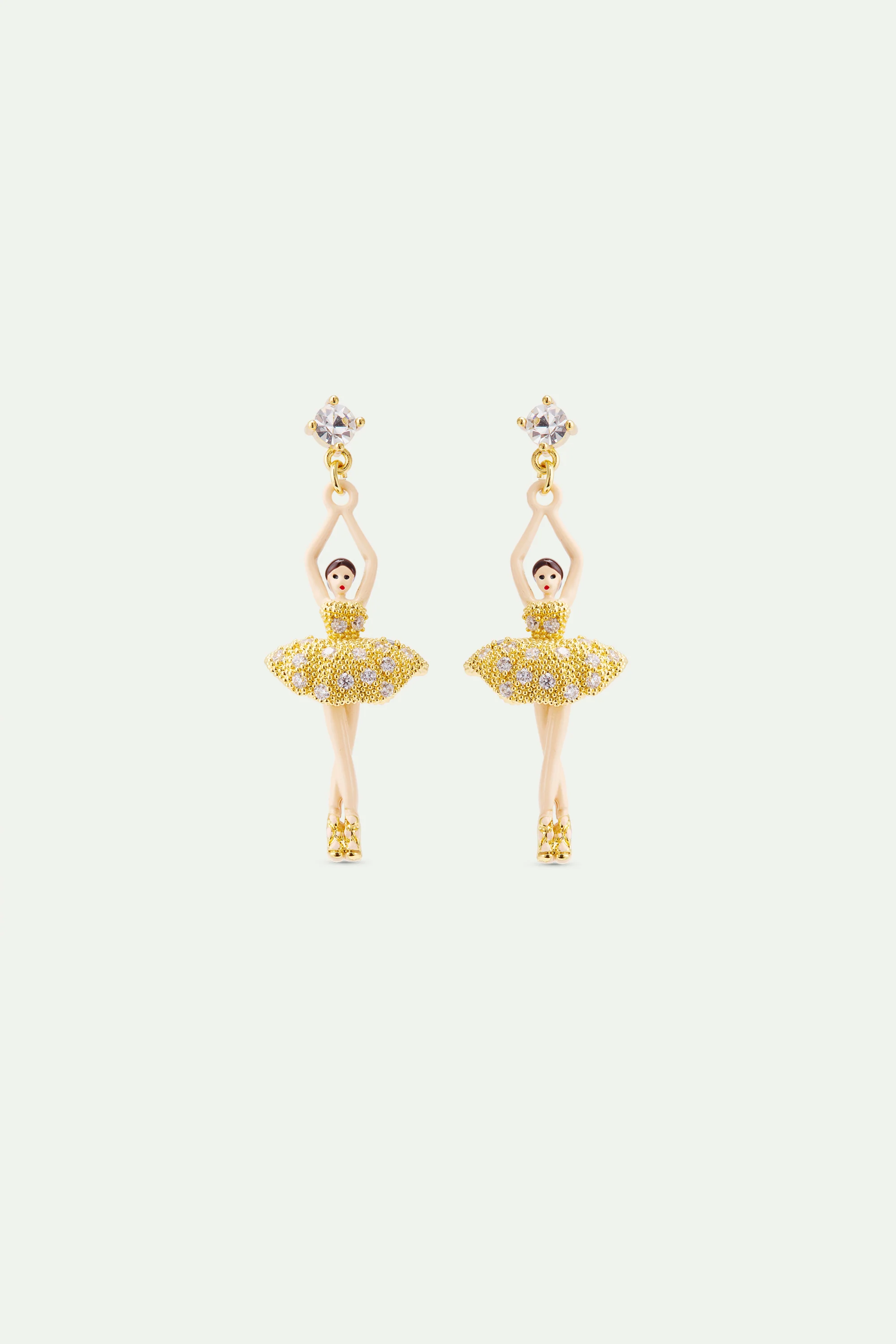 Boucles d'oreilles Ballerine perles dorées et cristaux